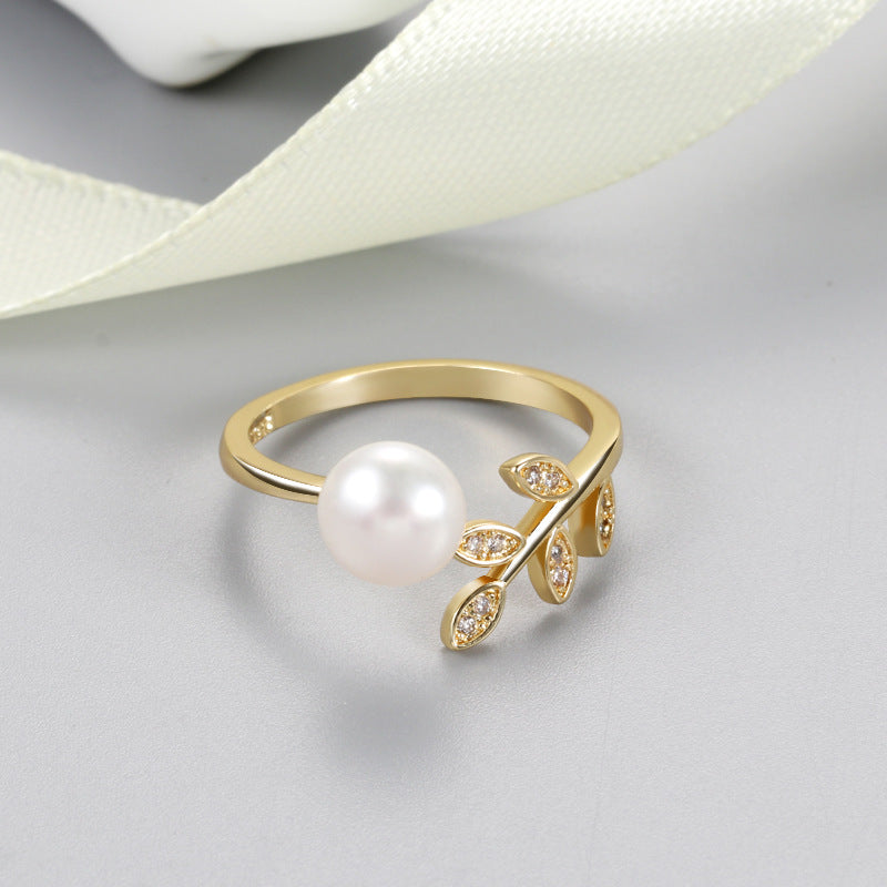 Freshwater Pearl Ring: Fashionable, Unique, Minimalist Leaf-Shaped Adjustable Band Ring JZ-125