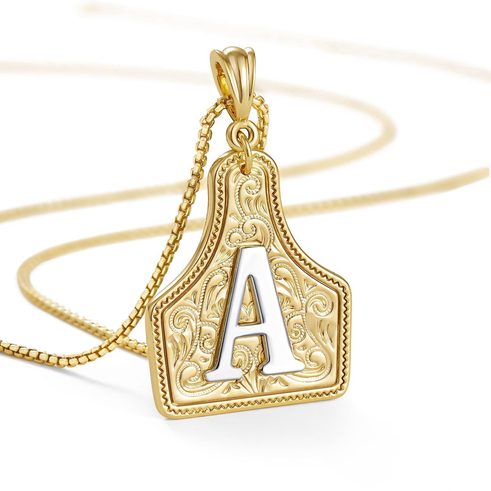 New Denim 26 Alphabet Necklace Brass with 14K Gold Plating Embossed Initial Pendant Choker Chain XL-111