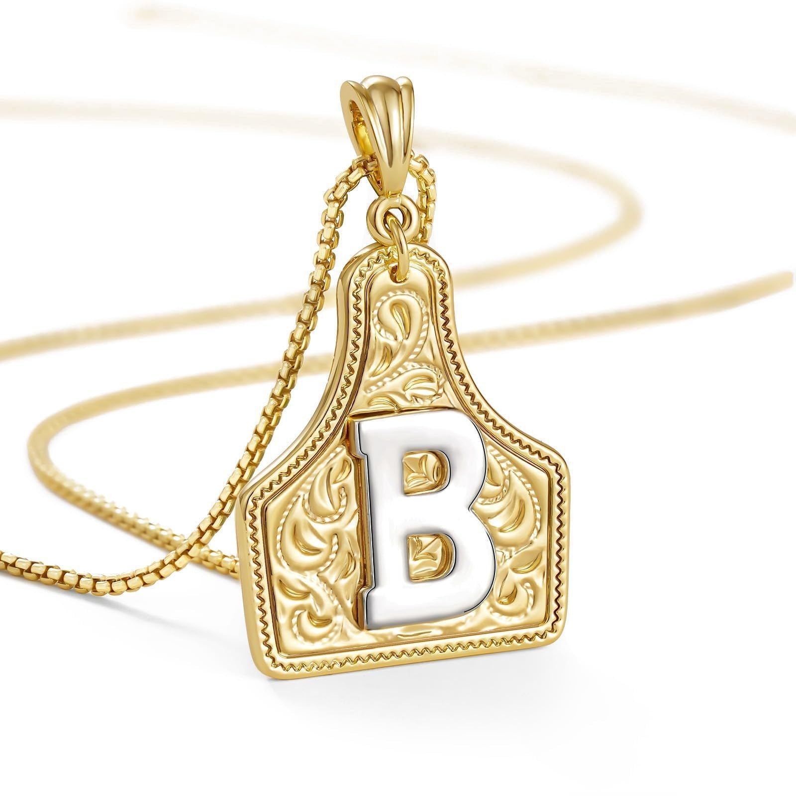 New Denim 26 Alphabet Necklace Brass with 14K Gold Plating Embossed Initial Pendant Choker Chain XL-111