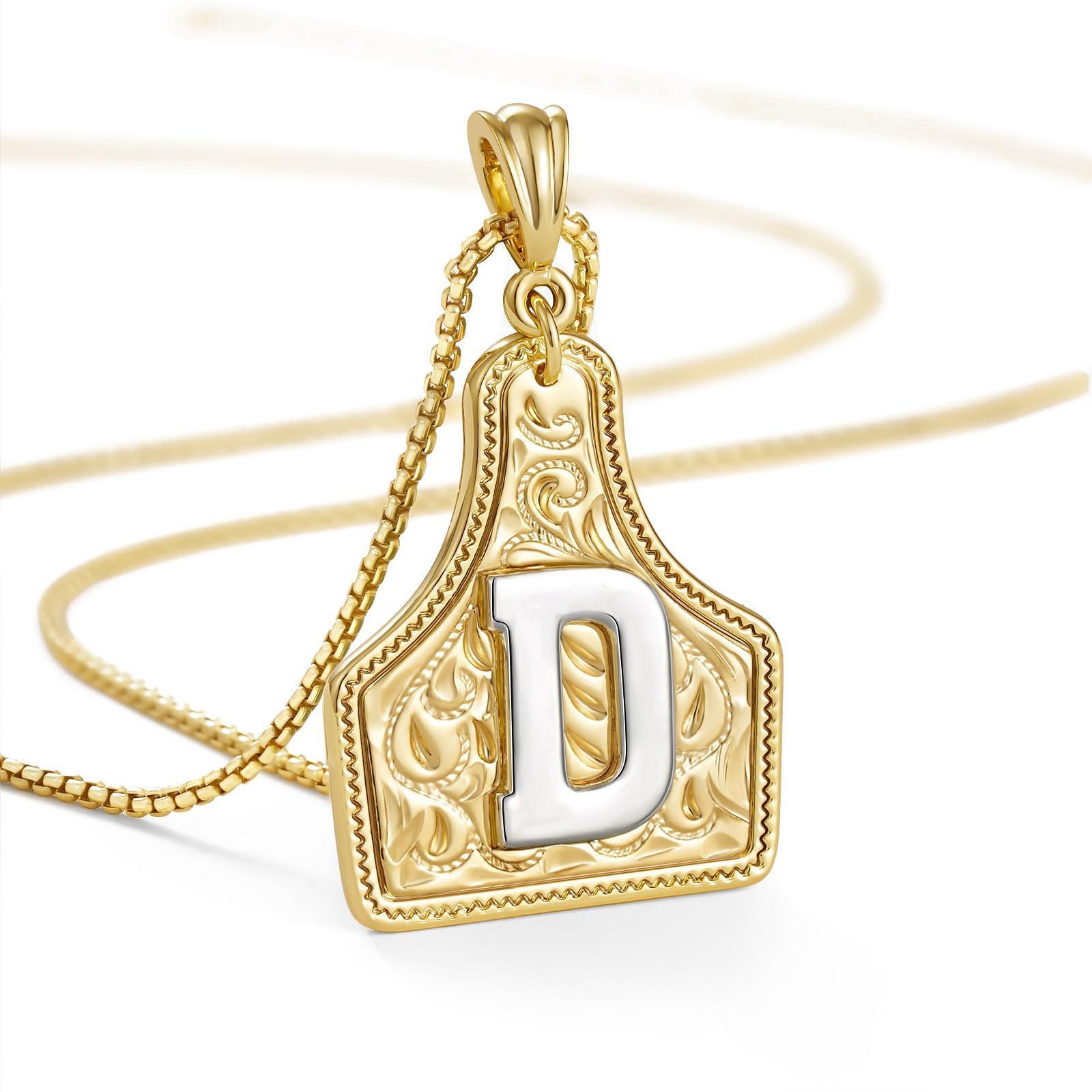 New Denim 26 Alphabet Necklace Brass with 14K Gold Plating Embossed Initial Pendant Choker Chain XL-111