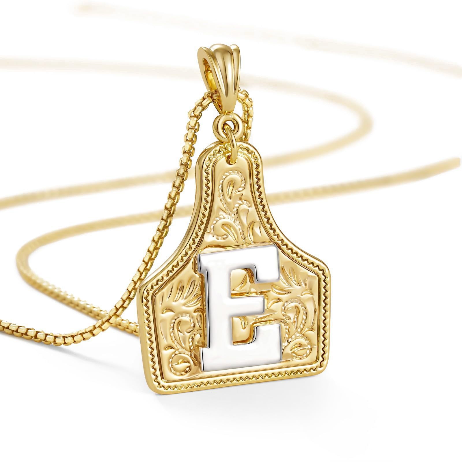 New Denim 26 Alphabet Necklace Brass with 14K Gold Plating Embossed Initial Pendant Choker Chain XL-111