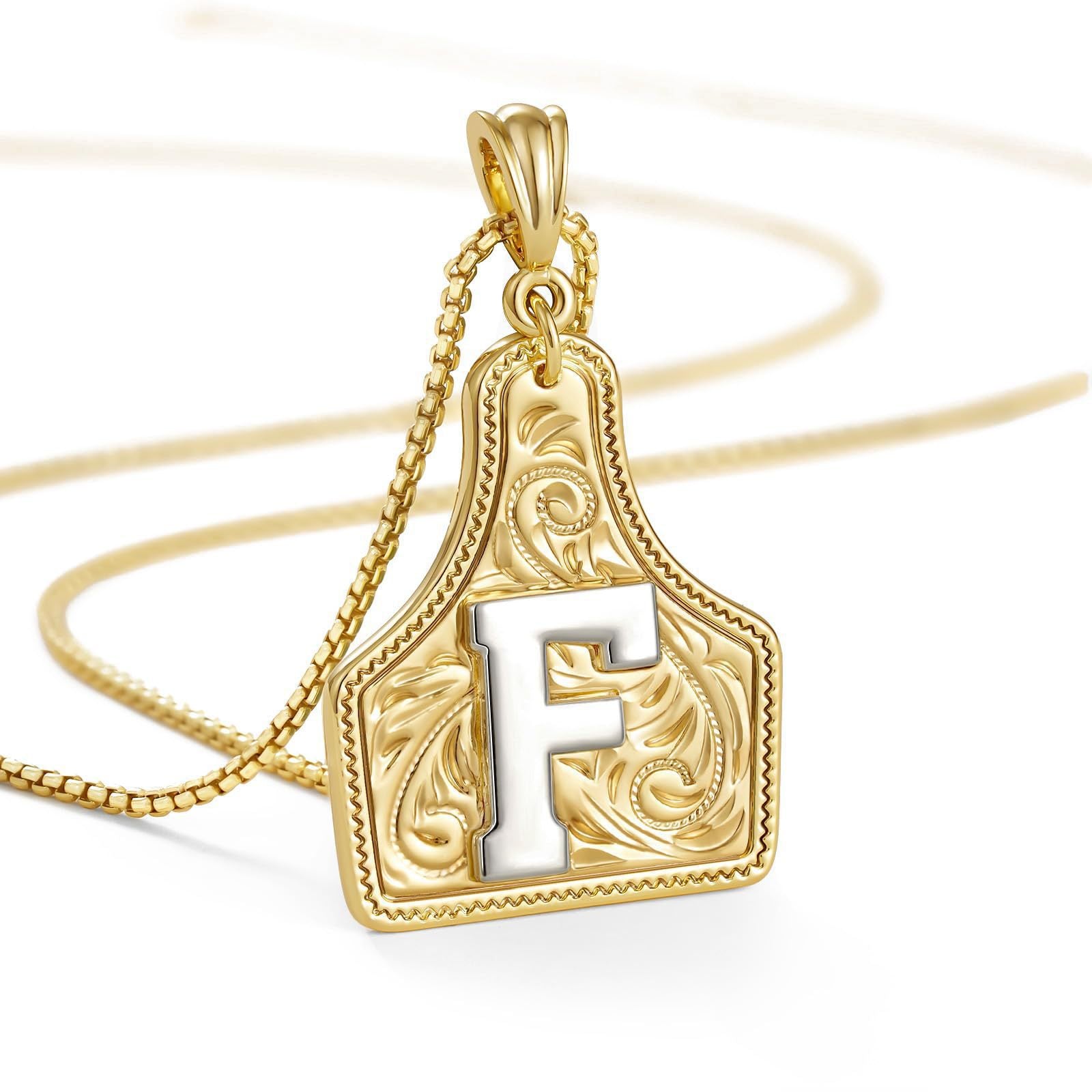 New Denim 26 Alphabet Necklace Brass with 14K Gold Plating Embossed Initial Pendant Choker Chain XL-111