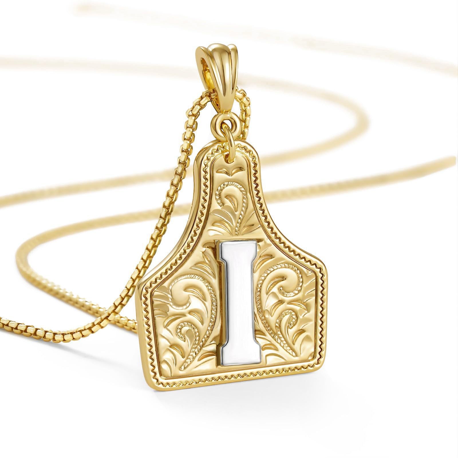 New Denim 26 Alphabet Necklace Brass with 14K Gold Plating Embossed Initial Pendant Choker Chain XL-111