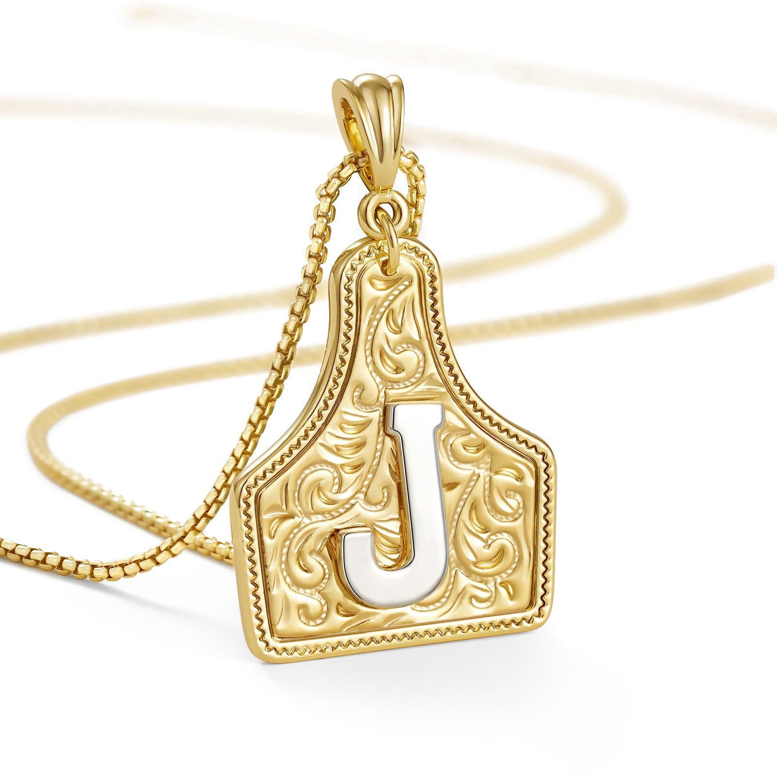 New Denim 26 Alphabet Necklace Brass with 14K Gold Plating Embossed Initial Pendant Choker Chain XL-111