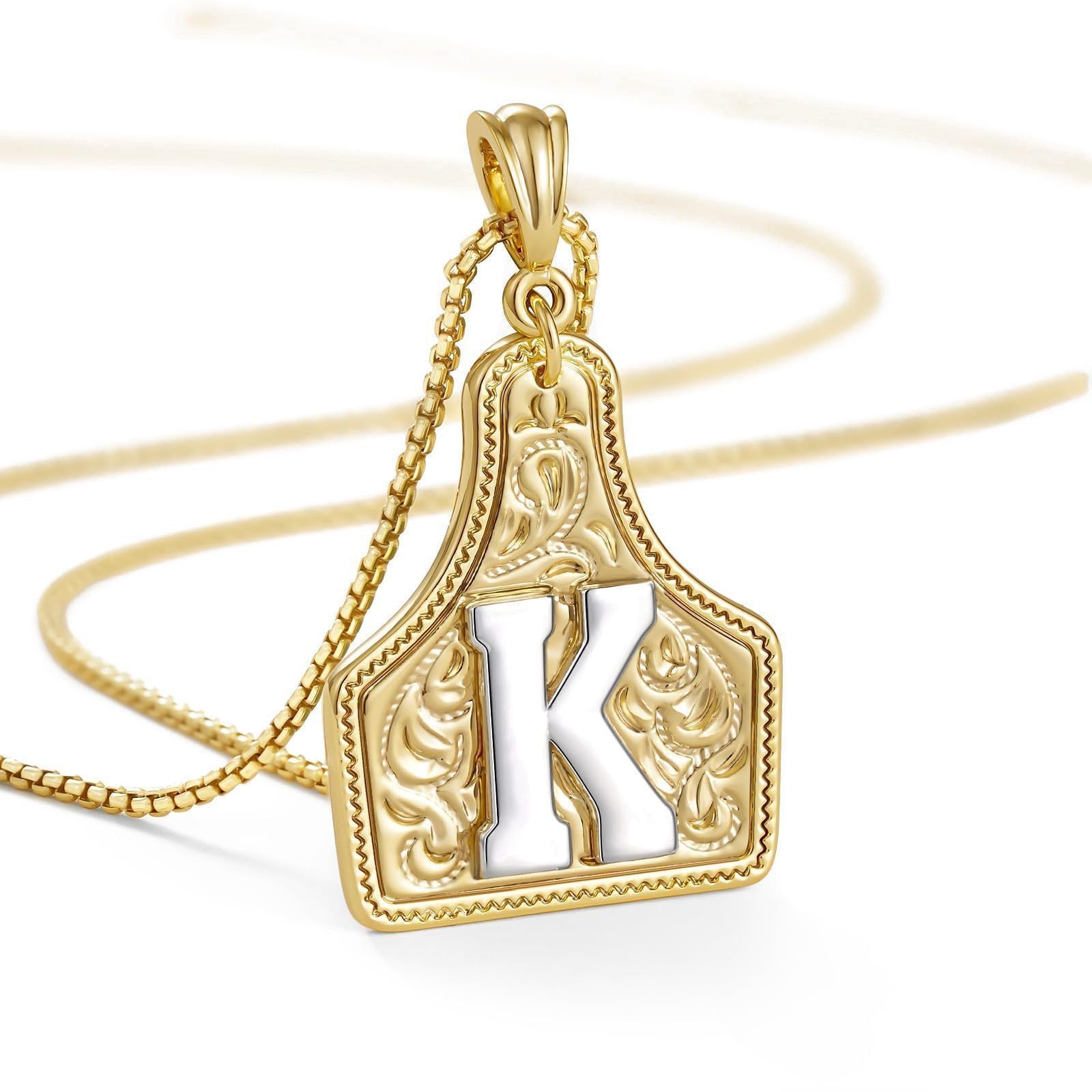 New Denim 26 Alphabet Necklace Brass with 14K Gold Plating Embossed Initial Pendant Choker Chain XL-111