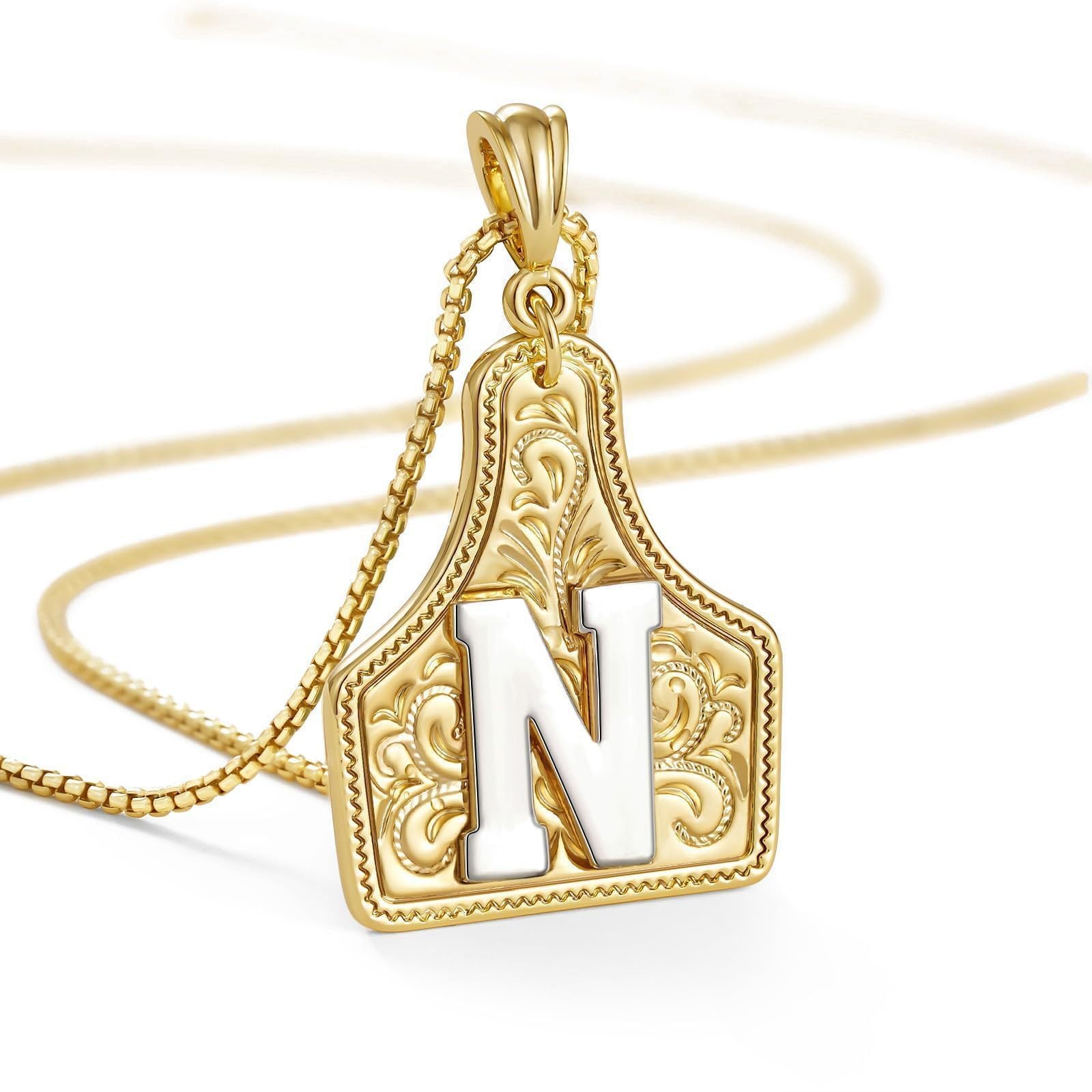 New Denim 26 Alphabet Necklace Brass with 14K Gold Plating Embossed Initial Pendant Choker Chain XL-111