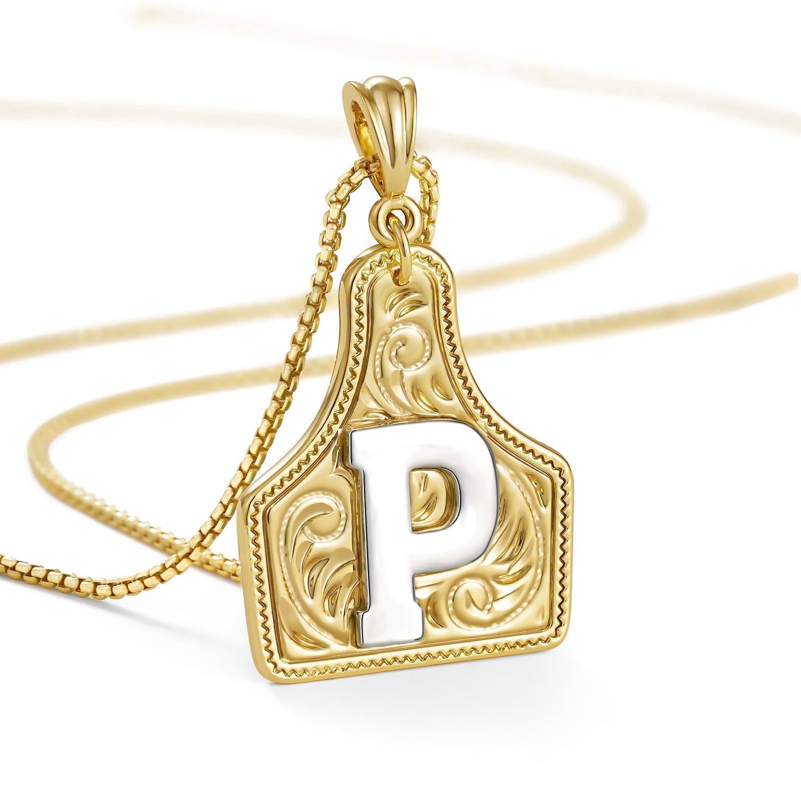 New Denim 26 Alphabet Necklace Brass with 14K Gold Plating Embossed Initial Pendant Choker Chain XL-111