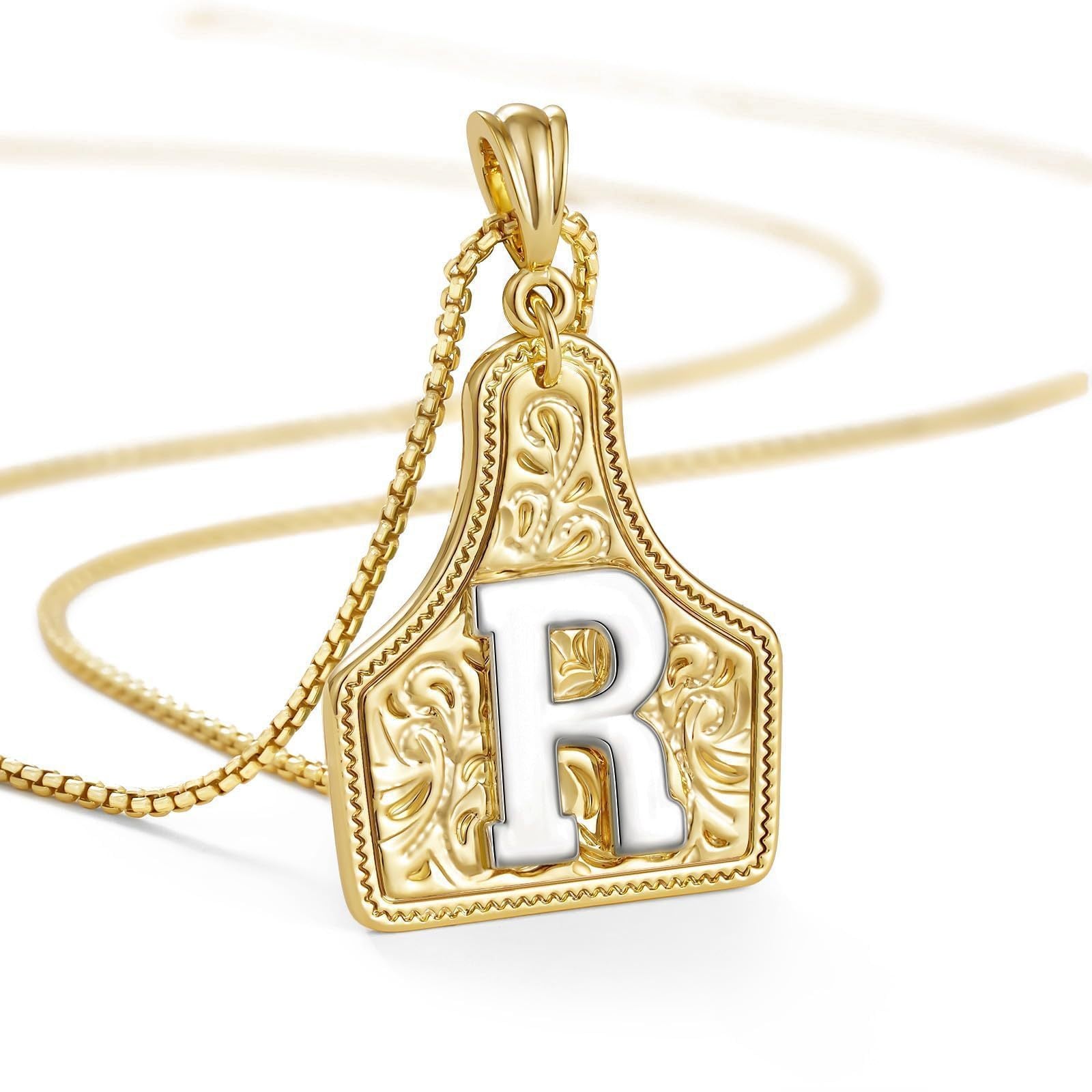 New Denim 26 Alphabet Necklace Brass with 14K Gold Plating Embossed Initial Pendant Choker Chain XL-111