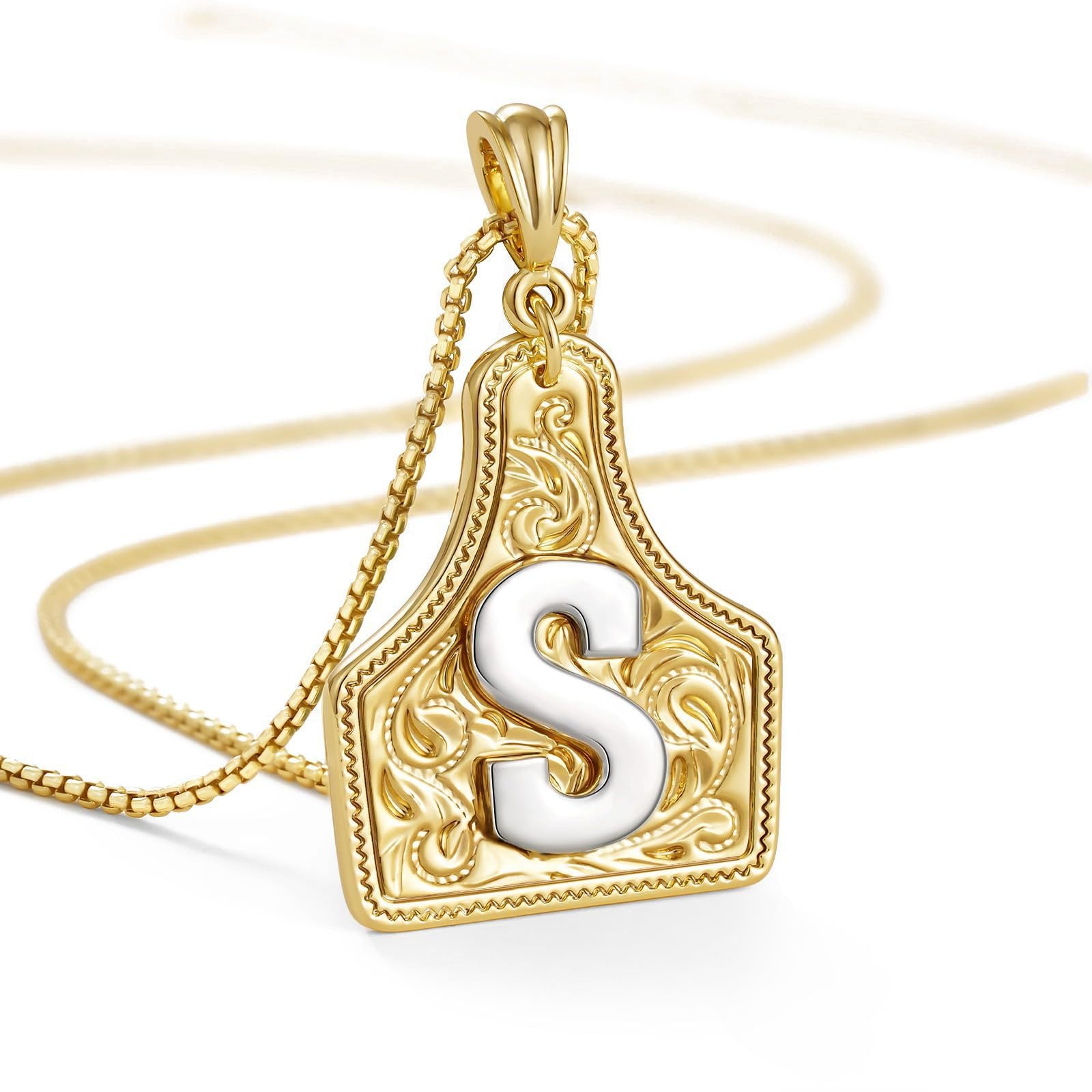 New Denim 26 Alphabet Necklace Brass with 14K Gold Plating Embossed Initial Pendant Choker Chain XL-111