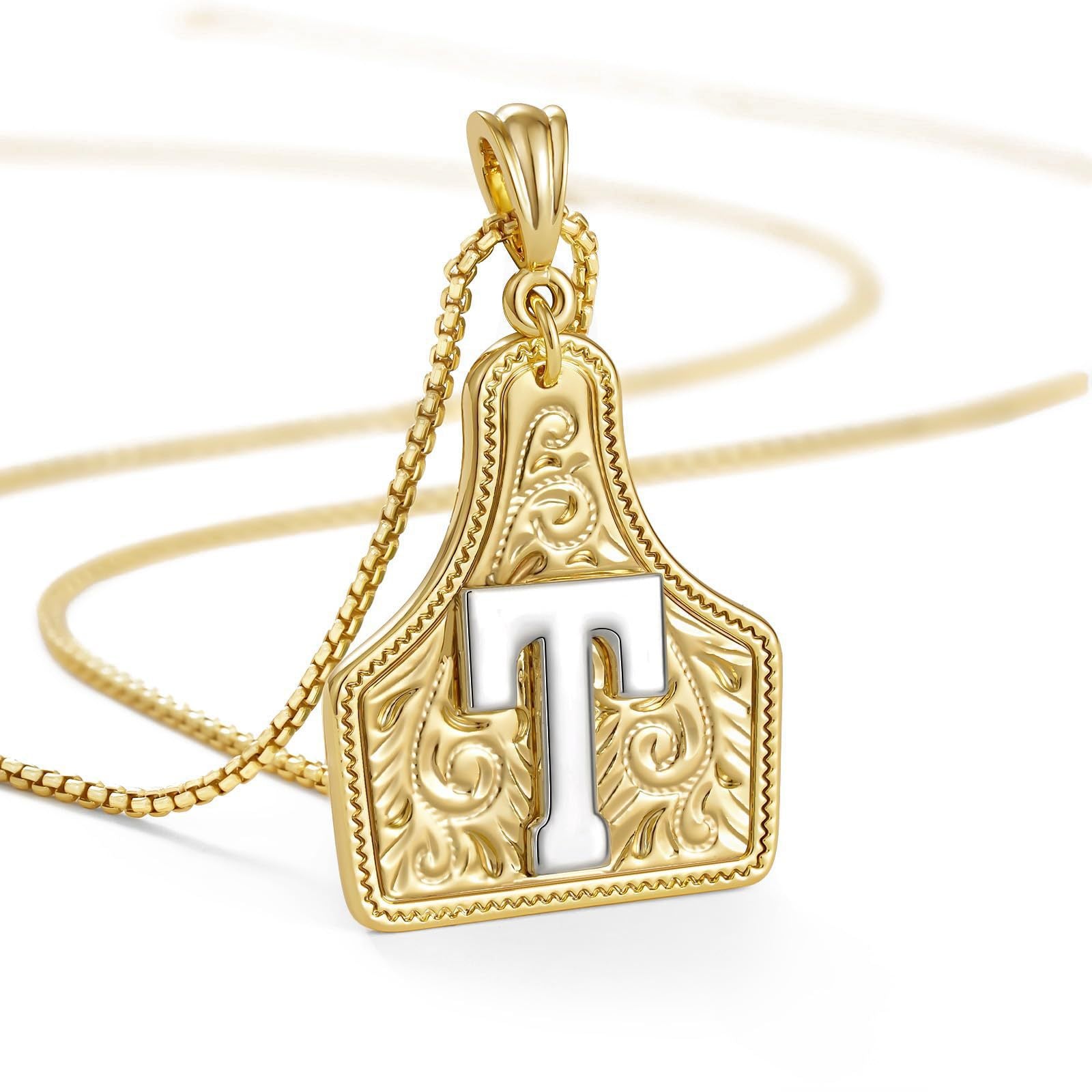 New Denim 26 Alphabet Necklace Brass with 14K Gold Plating Embossed Initial Pendant Choker Chain XL-111