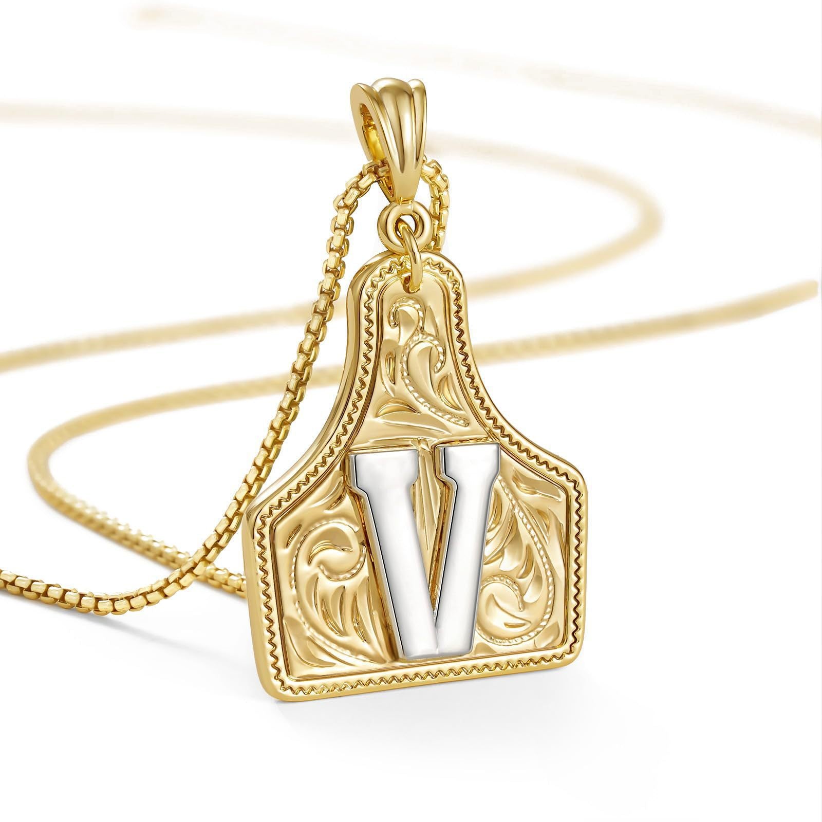 New Denim 26 Alphabet Necklace Brass with 14K Gold Plating Embossed Initial Pendant Choker Chain XL-111