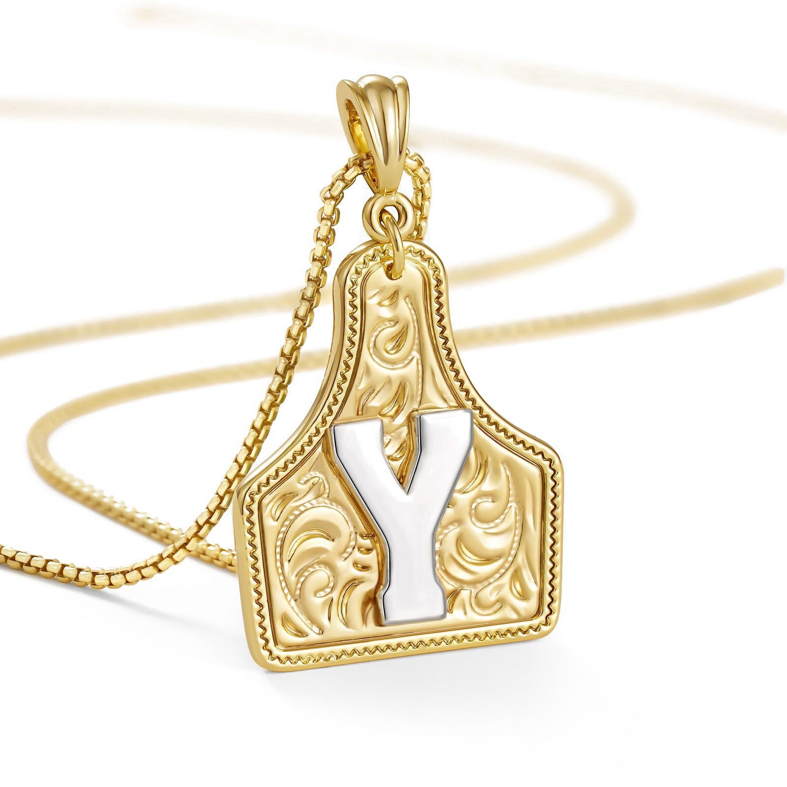 New Denim 26 Alphabet Necklace Brass with 14K Gold Plating Embossed Initial Pendant Choker Chain XL-111