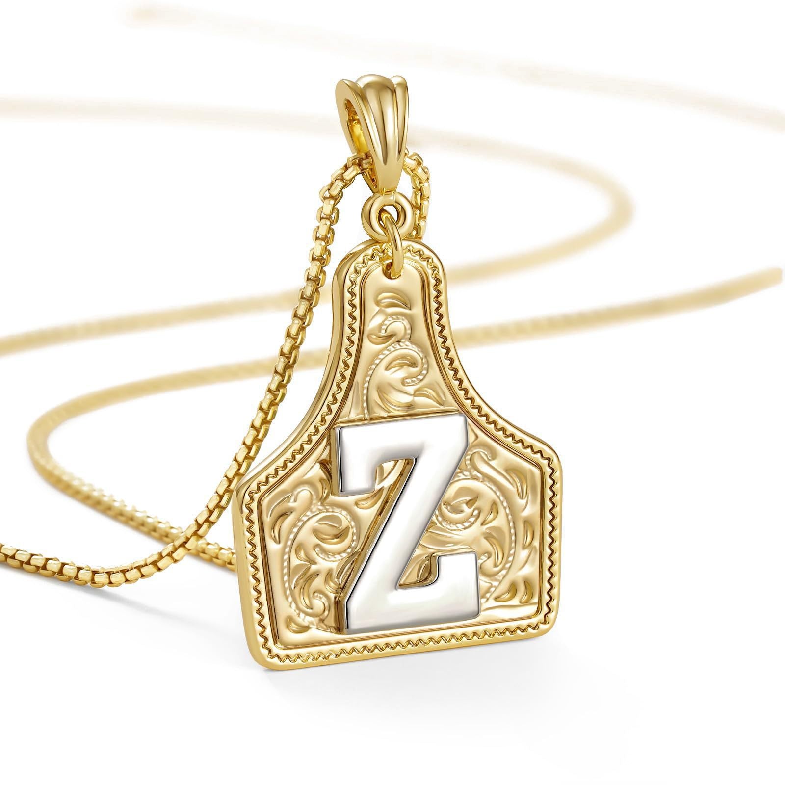 New Denim 26 Alphabet Necklace Brass with 14K Gold Plating Embossed Initial Pendant Choker Chain XL-111