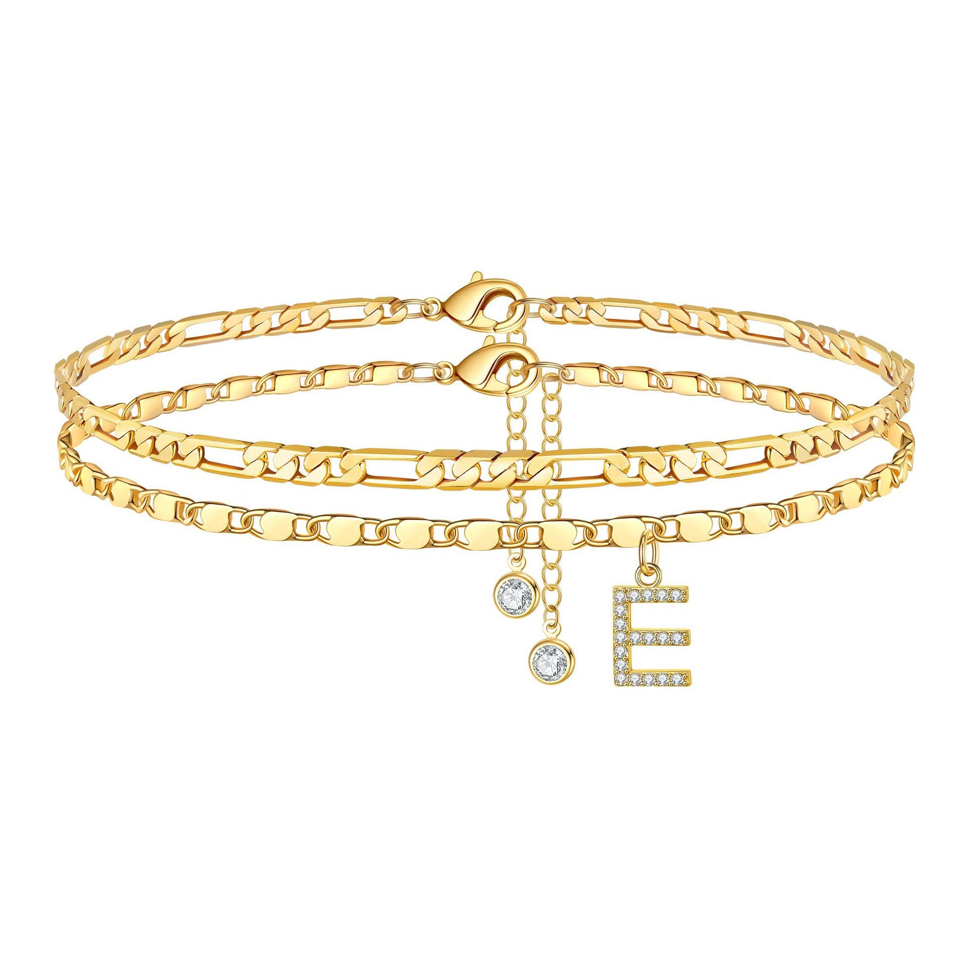 Zirconia 26-Letter Stainless Steel Ankle Chain Fashionable Figaro Chain Double-Layer Ankle Accessory Summer Layered Ankle Chain JL-096