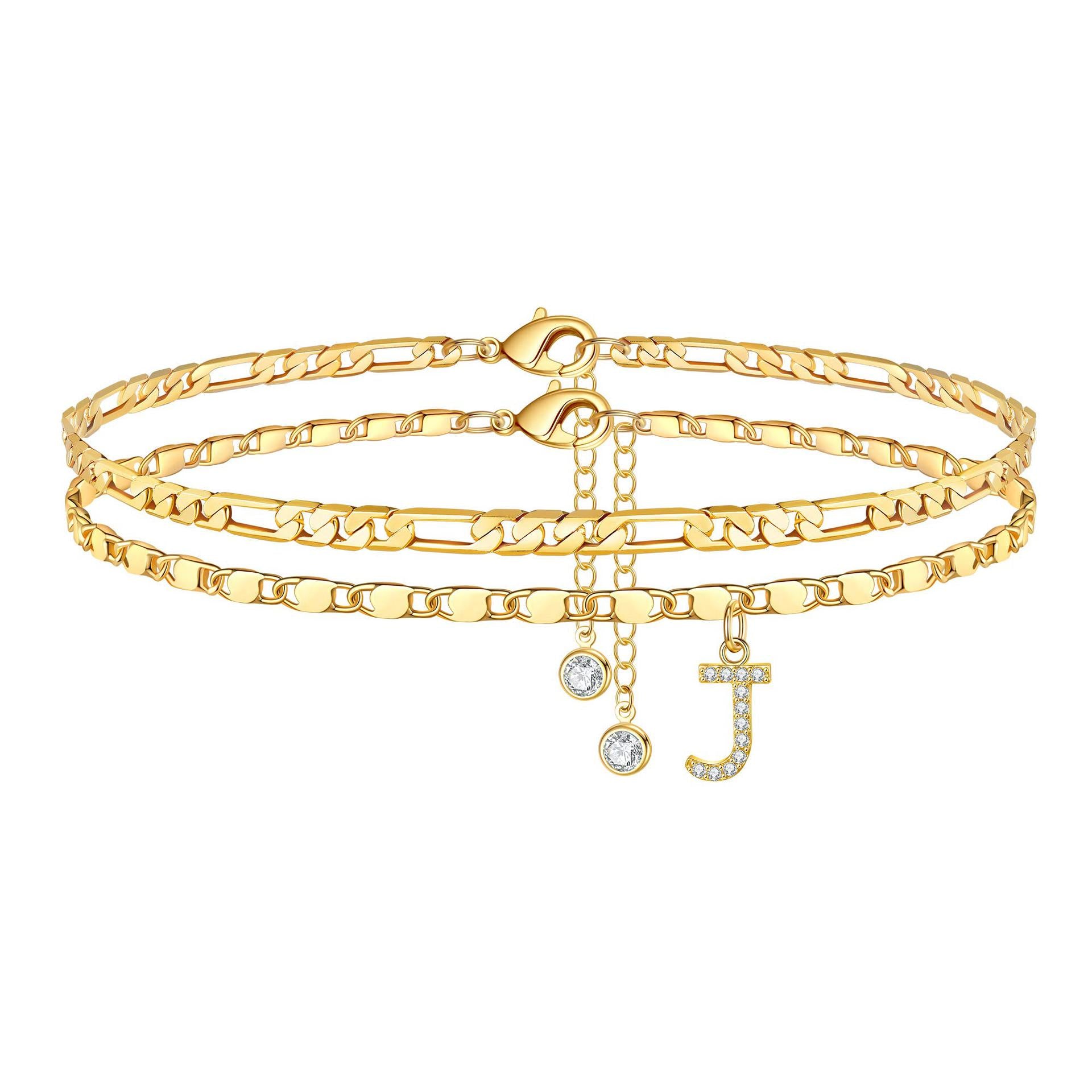Zirconia 26-Letter Stainless Steel Ankle Chain Fashionable Figaro Chain Double-Layer Ankle Accessory Summer Layered Ankle Chain JL-096
