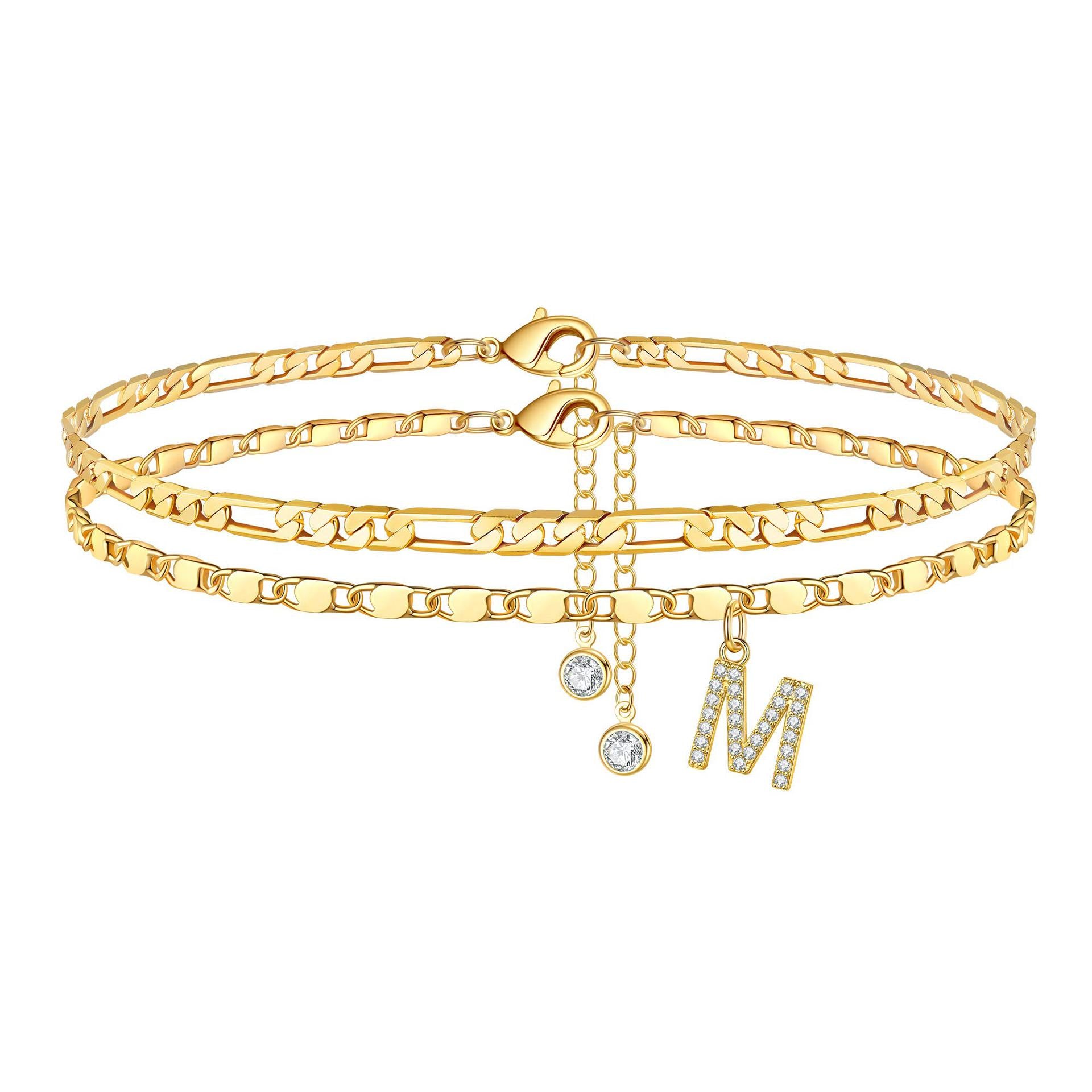 Zirconia 26-Letter Stainless Steel Ankle Chain Fashionable Figaro Chain Double-Layer Ankle Accessory Summer Layered Ankle Chain JL-096