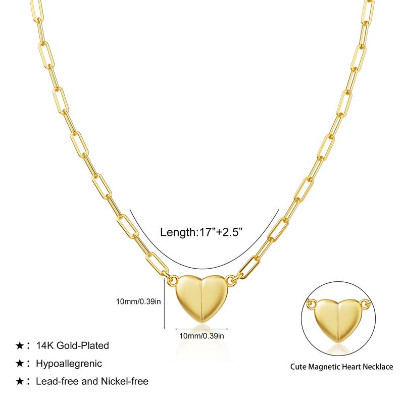 14K Gold/Silver-Plated Heart Shape Pendant Magnetic Necklace for Women Dainty Fashion Choker Necklace XL-115