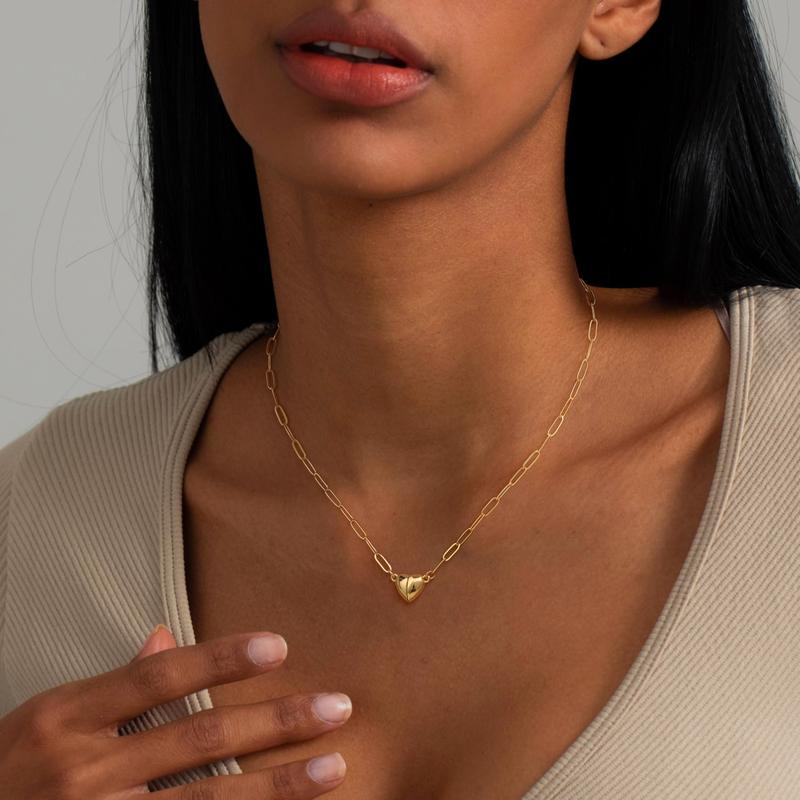 14K Gold/Silver-Plated Heart Shape Pendant Magnetic Necklace for Women Dainty Fashion Choker Necklace XL-115