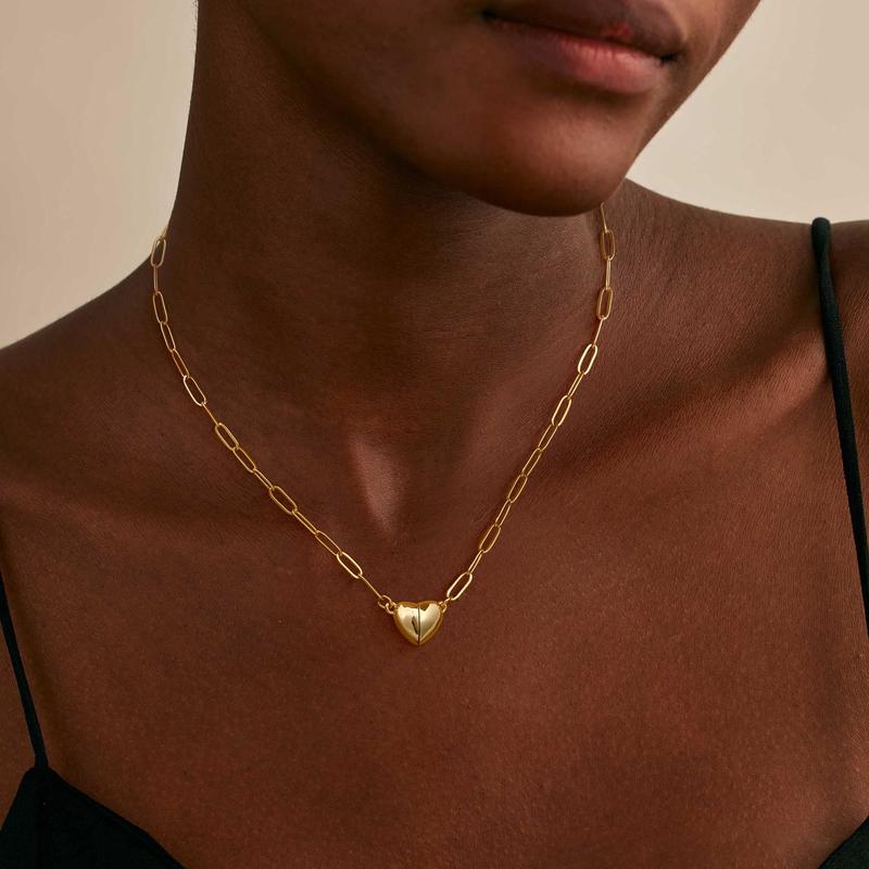 14K Gold/Silver-Plated Heart Shape Pendant Magnetic Necklace for Women Dainty Fashion Choker Necklace XL-115