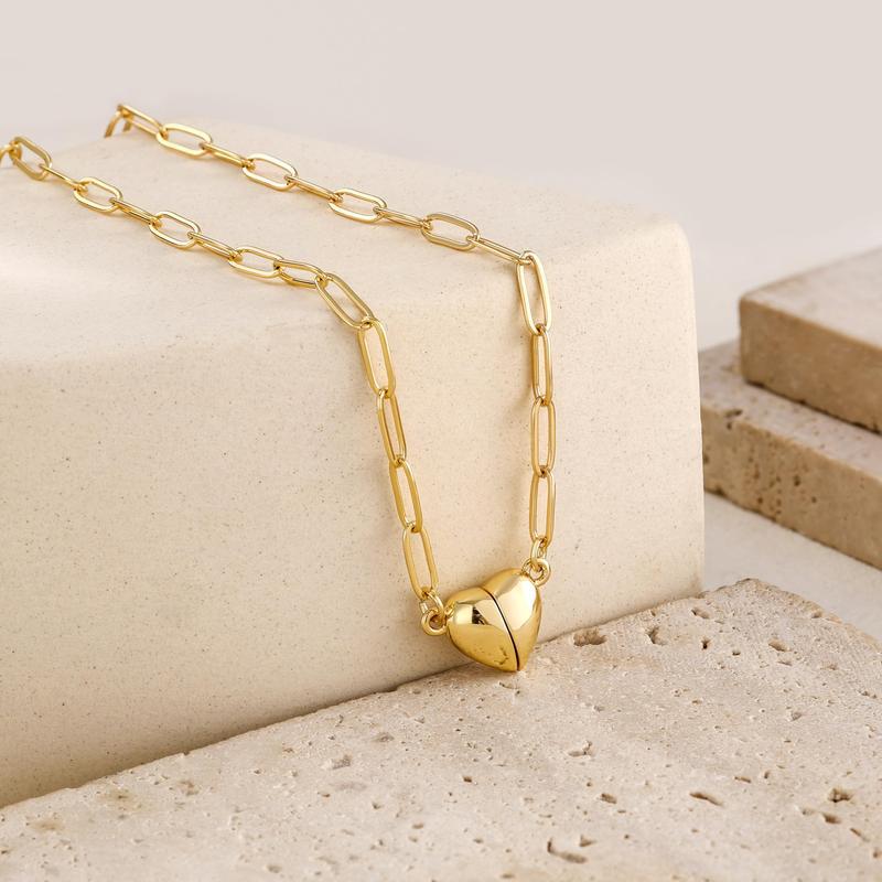 14K Gold/Silver-Plated Heart Shape Pendant Magnetic Necklace for Women Dainty Fashion Choker Necklace XL-115