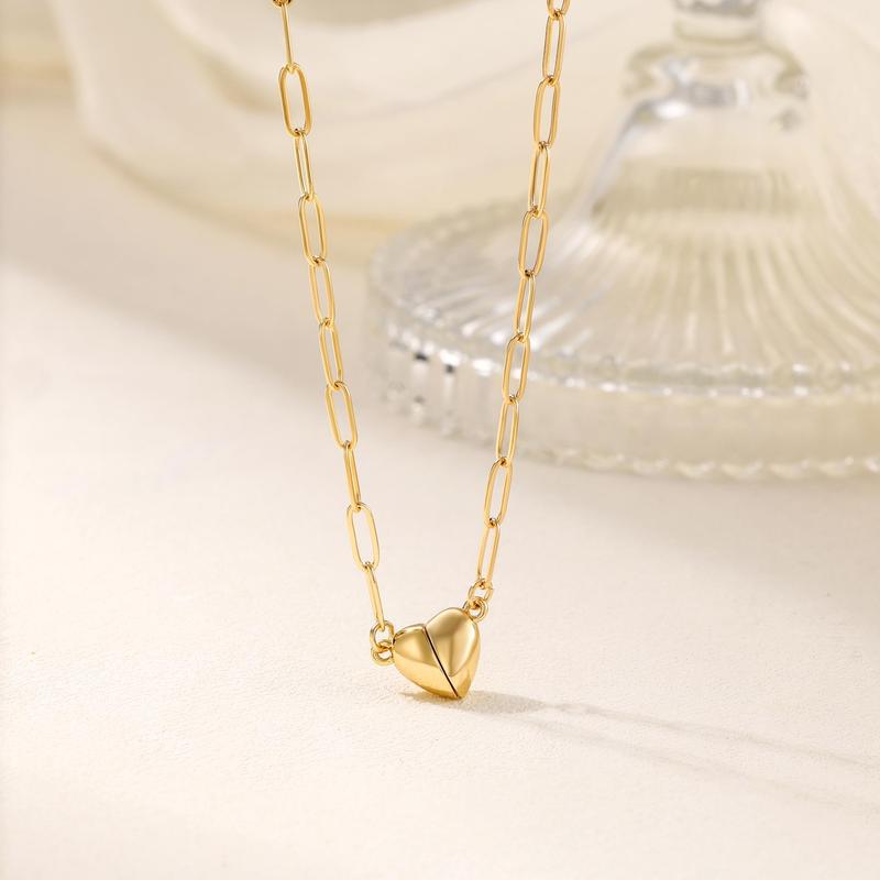 14K Gold/Silver-Plated Heart Shape Pendant Magnetic Necklace for Women Dainty Fashion Choker Necklace XL-115