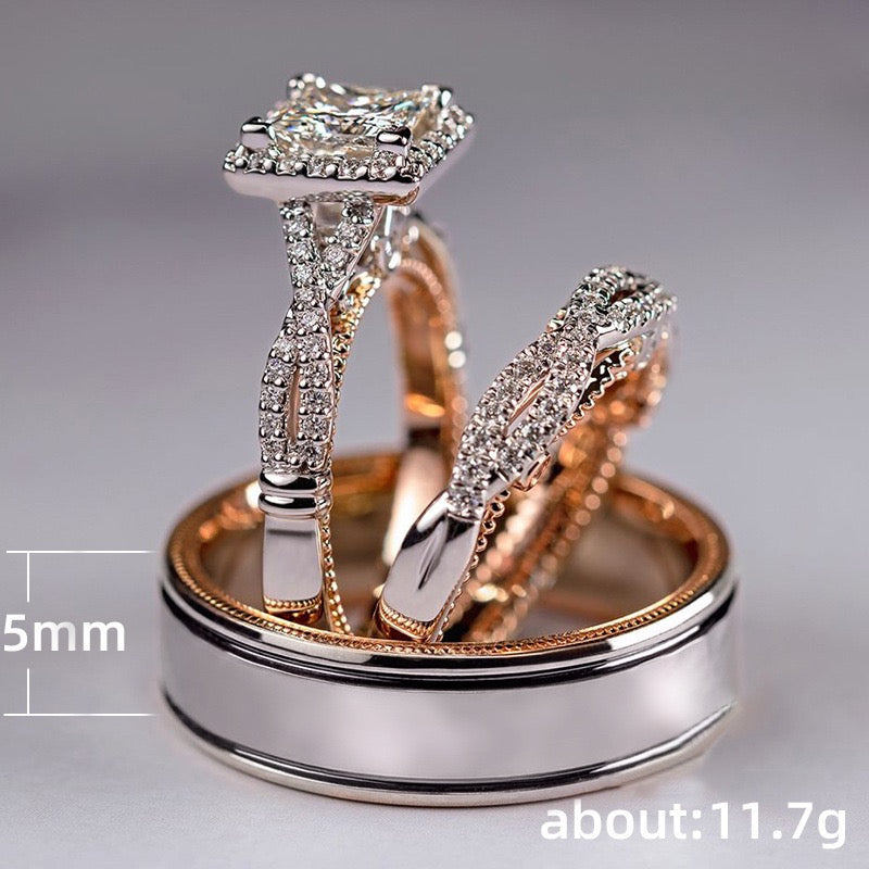 Three-Piece Set Ring Rose Gold Two-Tone Sparkling Zirconia Ring Luxury Women's Engagement Ring JZ-123