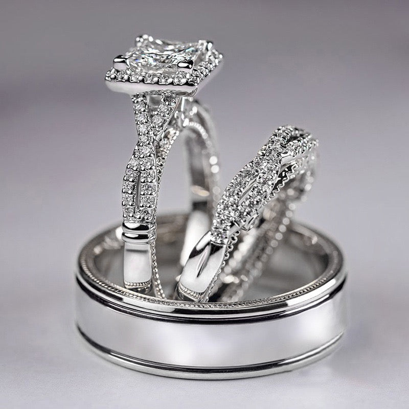 Three-Piece Set Ring Rose Gold Two-Tone Sparkling Zirconia Ring Luxury Women's Engagement Ring JZ-123