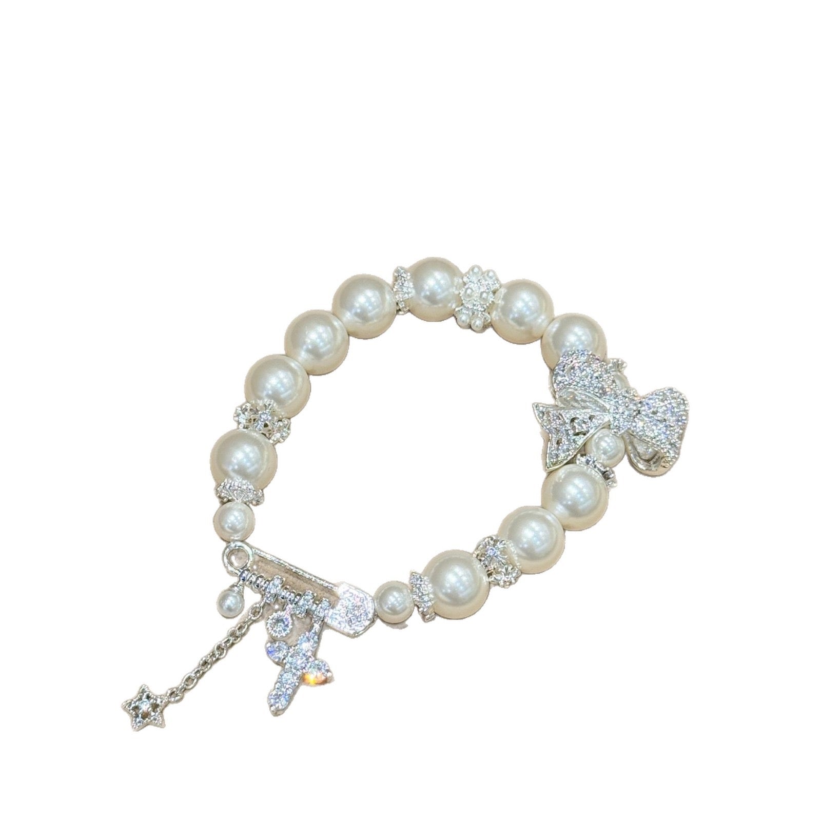 Pearl-Studded Diamond Bow Clip Heavy-Duty Bracelet Elegant and Sophisticated Hand Chain SL-096