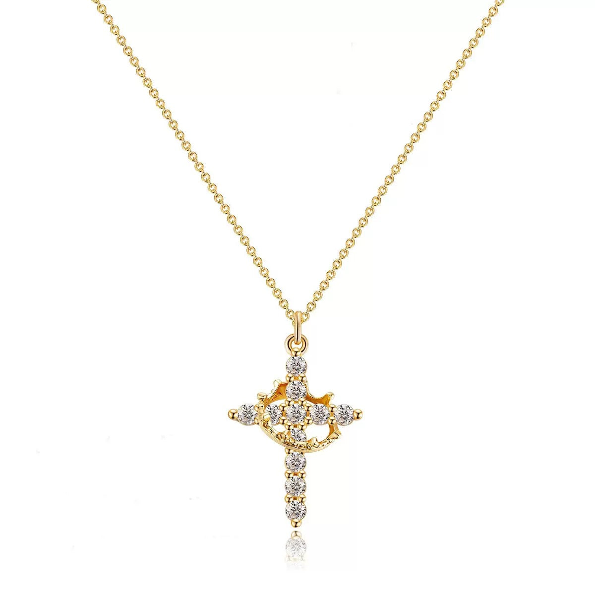 925 Sterling Silver Cross Necklace with Full Diamond Setting XL-109