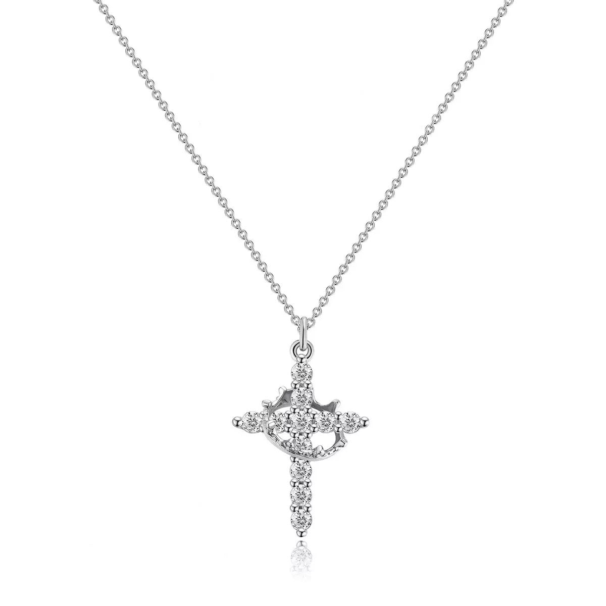 925 Sterling Silver Cross Necklace with Full Diamond Setting XL-109