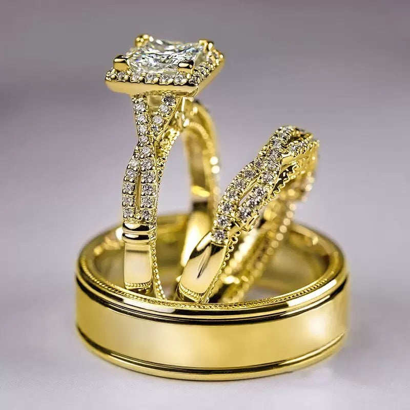 Three-Piece Set Ring Rose Gold Two-Tone Sparkling Zirconia Ring Luxury Women's Engagement Ring JZ-123