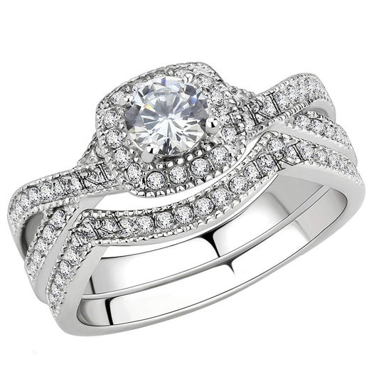 Stainless Steel Rings for Women Infinity Wedding Set Round CZ Cubic Zirconia Halo Engagement Bridal Jewelry Set JZ-007