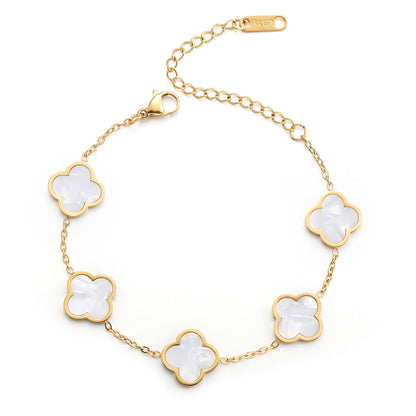 18K Gold Plated Clover Lucky Bracelet for Women White/Black/Red/Green Flower Four Leaf Link Bracelets Trendy Jewelry Gifts for Women SL-019
