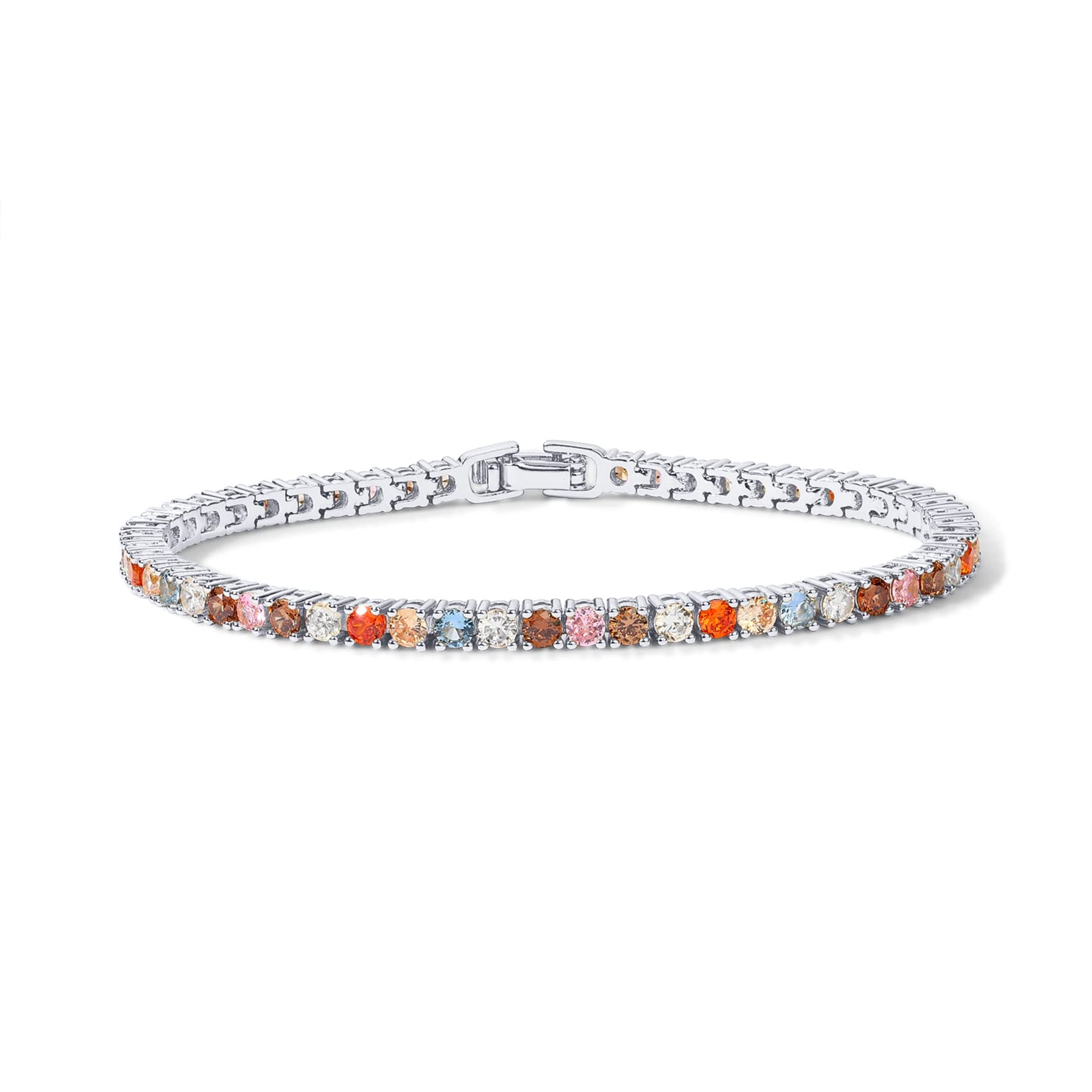 14K Gold Plated 3mm Multi Colored CZ Tennis Bracelet | Boho Cubic Zirconia Bracelet for Women | Size 6.5-7.5 Inch SL-034