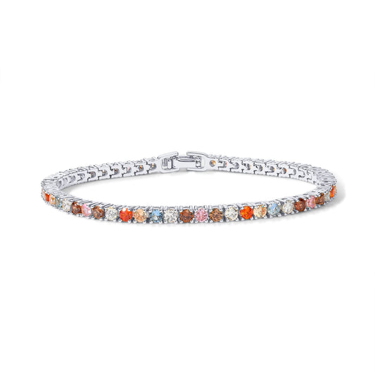 14K Gold Plated 3mm Multi Colored CZ Tennis Bracelet | Boho Cubic Zirconia Bracelet for Women | Size 6.5-7.5 Inch SL-034