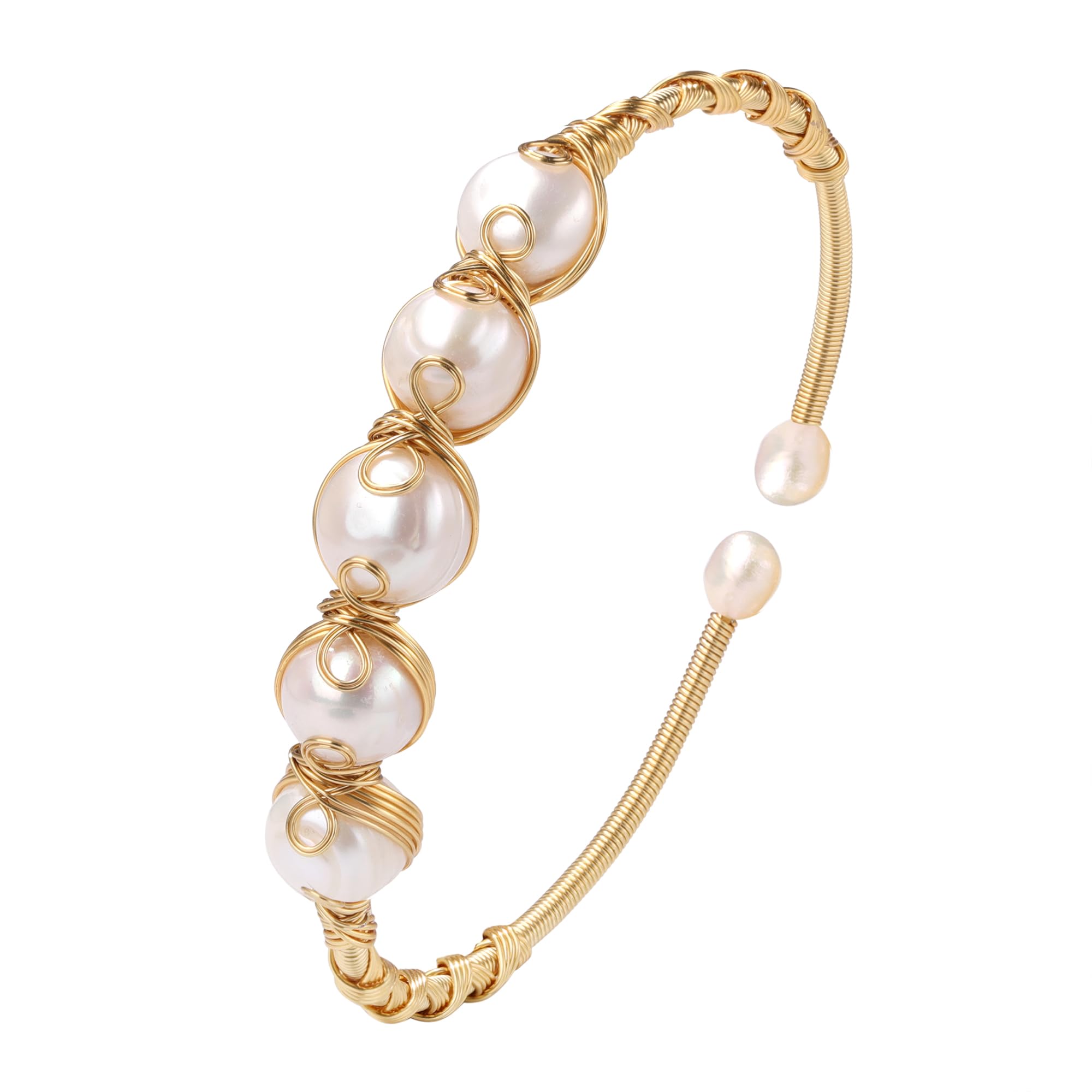 Pearls Bracelets for Women, Natural Freshwater Pearls Bracelets Jewelry Bangle, Lucky Jewelry for Mom Lover Her (14K Gold Plated) SL-013