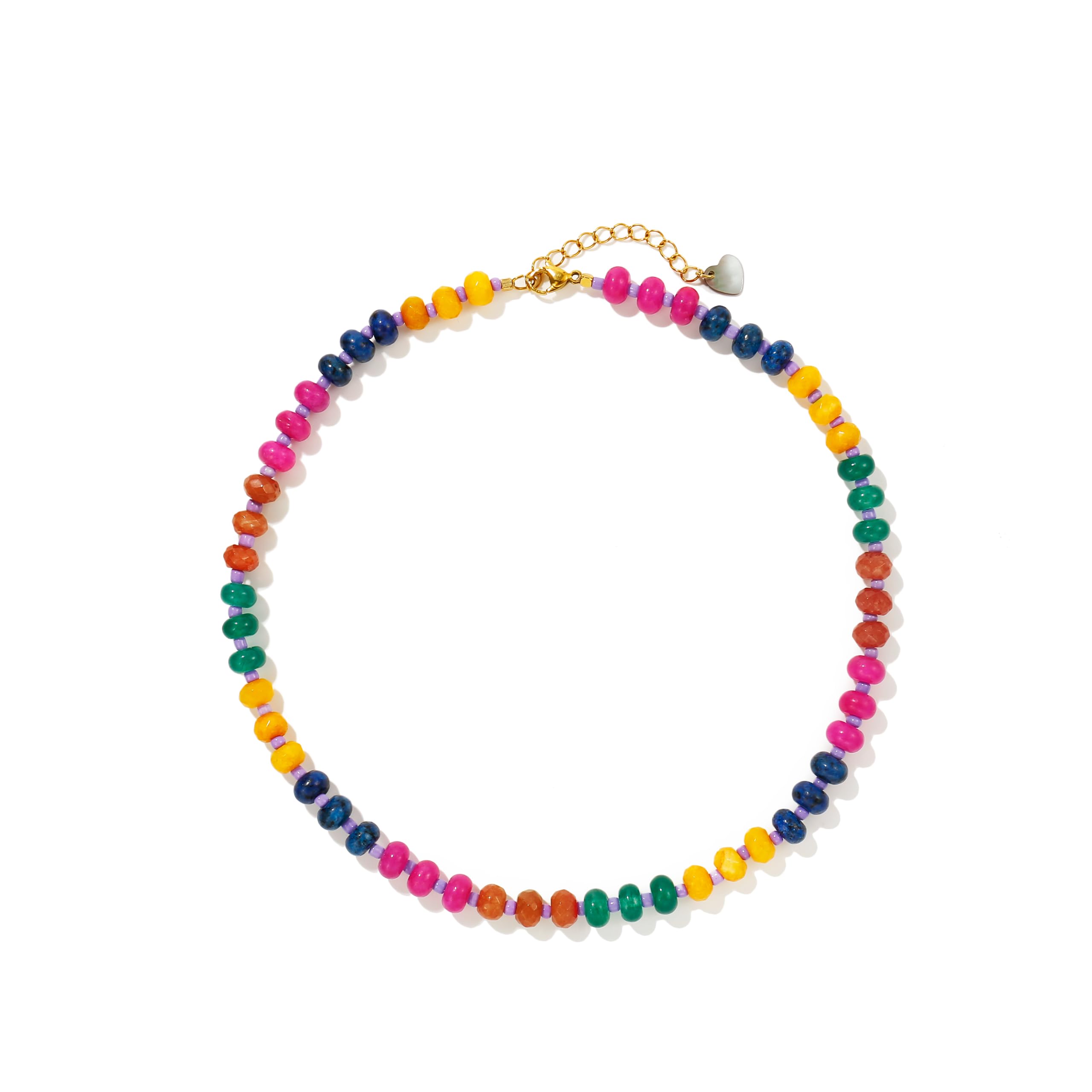 Colorful Gemstone Beaded Necklaces For Women Trendy Rainbow Natural Stone Boho Handmade Stainless Steel Waterproof Strand Necklaces Jewelry For Women Gift XL-014