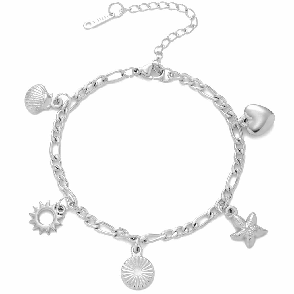 Stainless Steel Summer Holiday Clam Sun Heart Charms Strand Bracelet SL-030