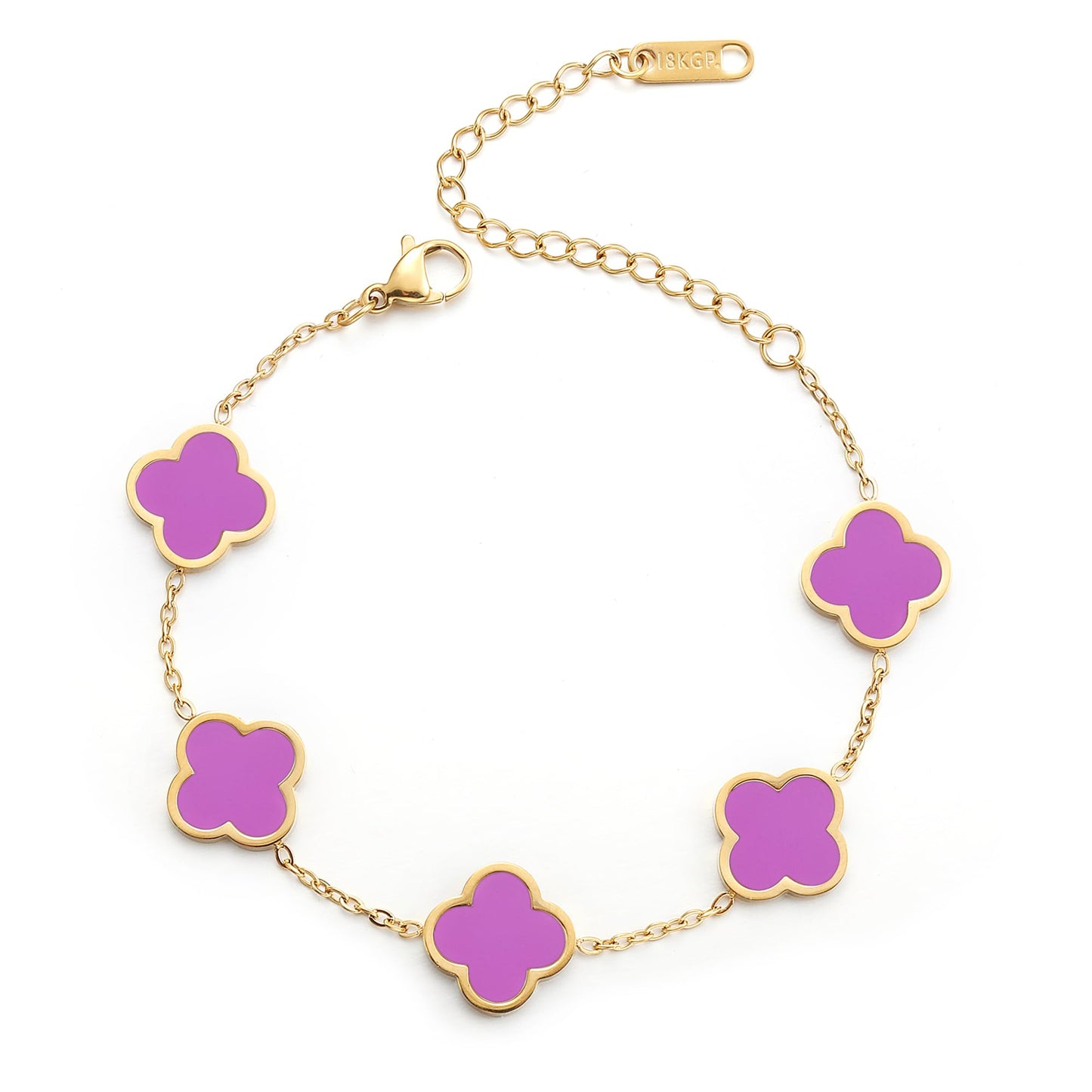 18K Gold Plated Clover Lucky Bracelet for Women White/Black/Red/Green Flower Four Leaf Link Bracelets Trendy Jewelry Gifts for Women SL-019