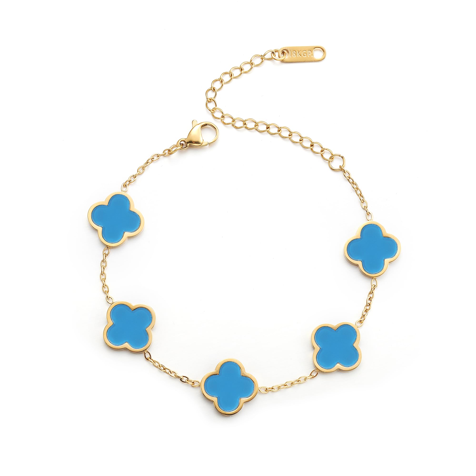 18K Gold Plated Clover Lucky Bracelet for Women White/Black/Red/Green Flower Four Leaf Link Bracelets Trendy Jewelry Gifts for Women SL-019