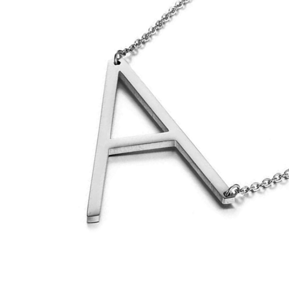 Sideways Initial Necklace 18K Gold Plated Stainless Steel Large Big Letters Pendant Necklace Script Name Monogram Necklaces for Women XL-012