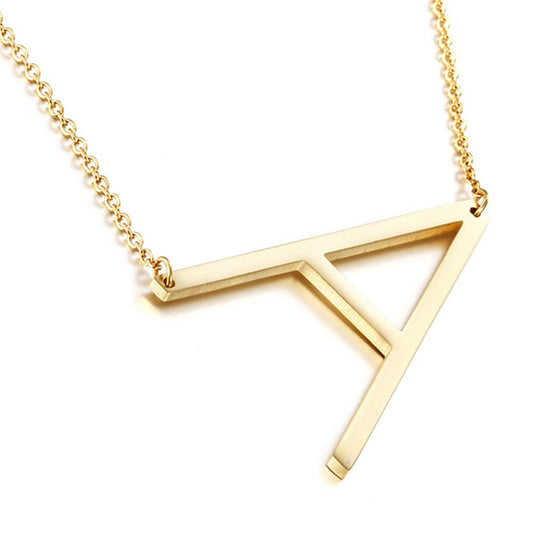 Sideways Initial Necklace 18K Gold Plated Stainless Steel Large Big Letters Pendant Necklace Script Name Monogram Necklaces for Women XL-012