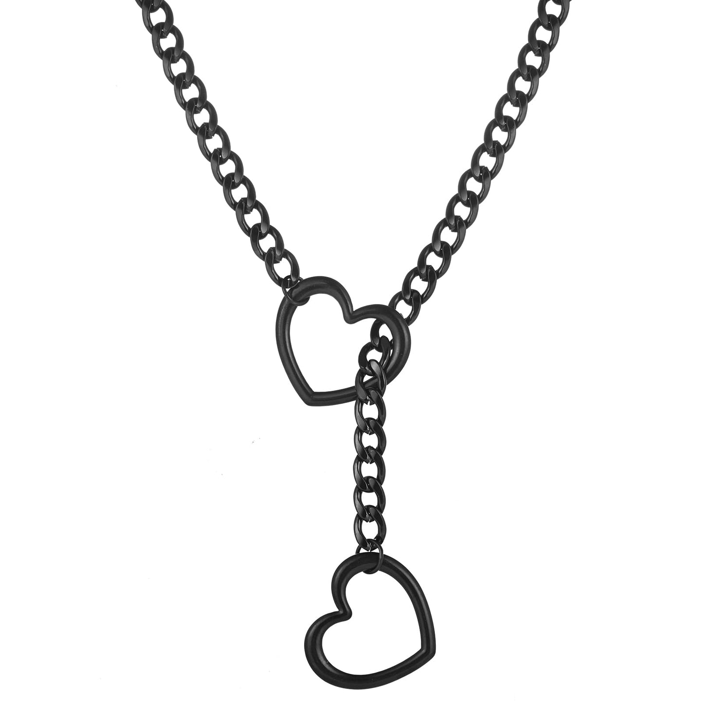 Heart Slip Chain Necklaces for Women,Stainless Steel O-Ring Adjustable Lariat Heart Y-Necklace,Punk Gothic Cuban Collar Choker Necklace for women XL-011