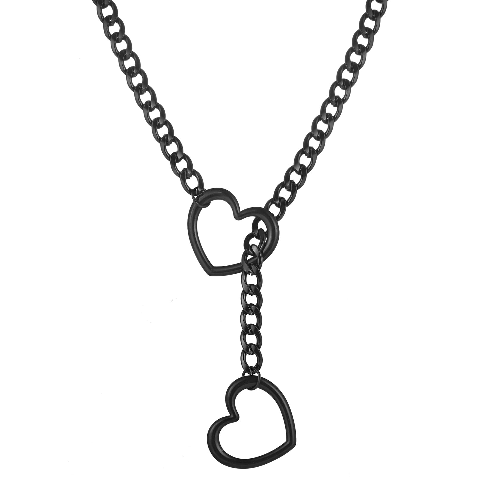 Heart Slip Chain Necklaces for Women,Stainless Steel O-Ring Adjustable Lariat Heart Y-Necklace,Punk Gothic Cuban Collar Choker Necklace for women XL-011