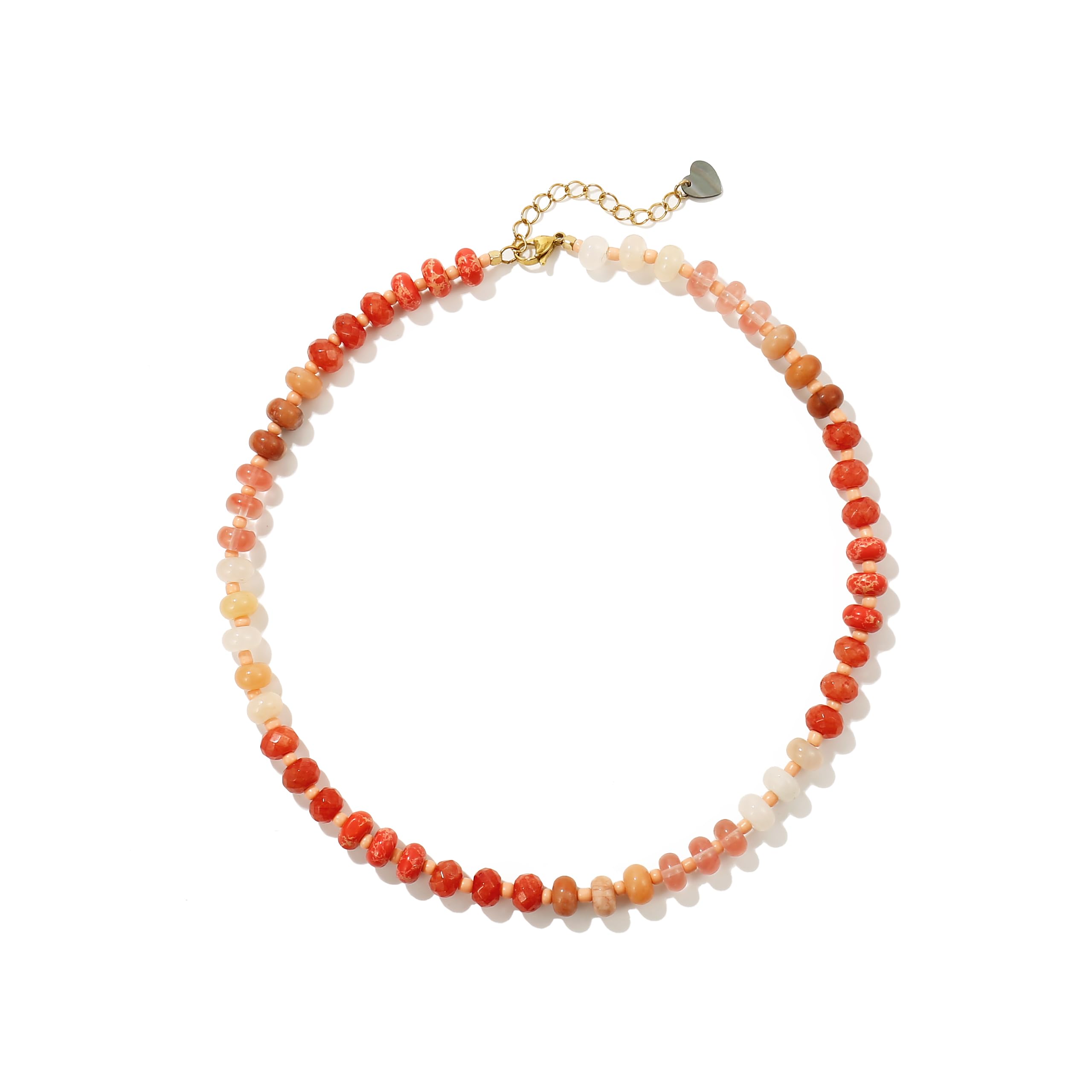 Colorful Gemstone Beaded Necklaces For Women Trendy Rainbow Natural Stone Boho Handmade Stainless Steel Waterproof Strand Necklaces Jewelry For Women Gift XL-014