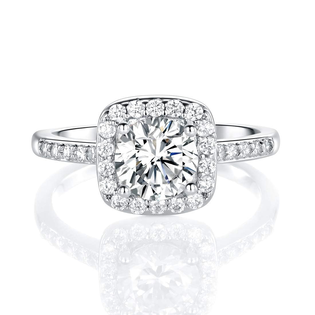 18K White Gold Plated Cubic Zirconia Promise Halo Engagement Promise Eternity Ring for Women JZ-006