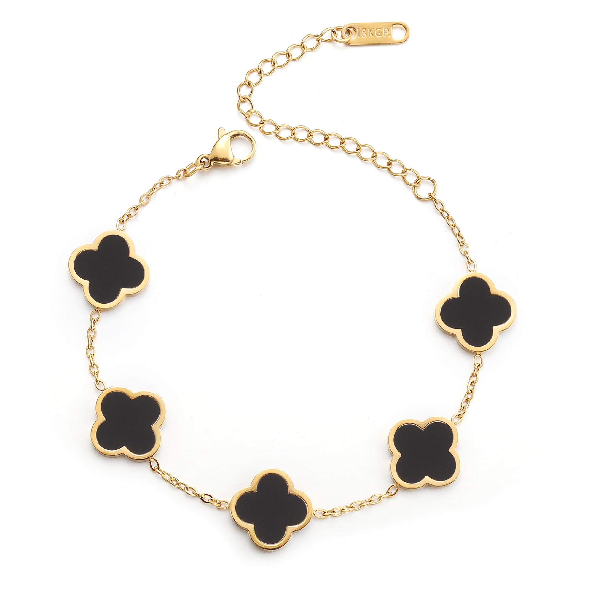 18K Gold Plated Clover Lucky Bracelet for Women White/Black/Red/Green Flower Four Leaf Link Bracelets Trendy Jewelry Gifts for Women SL-019