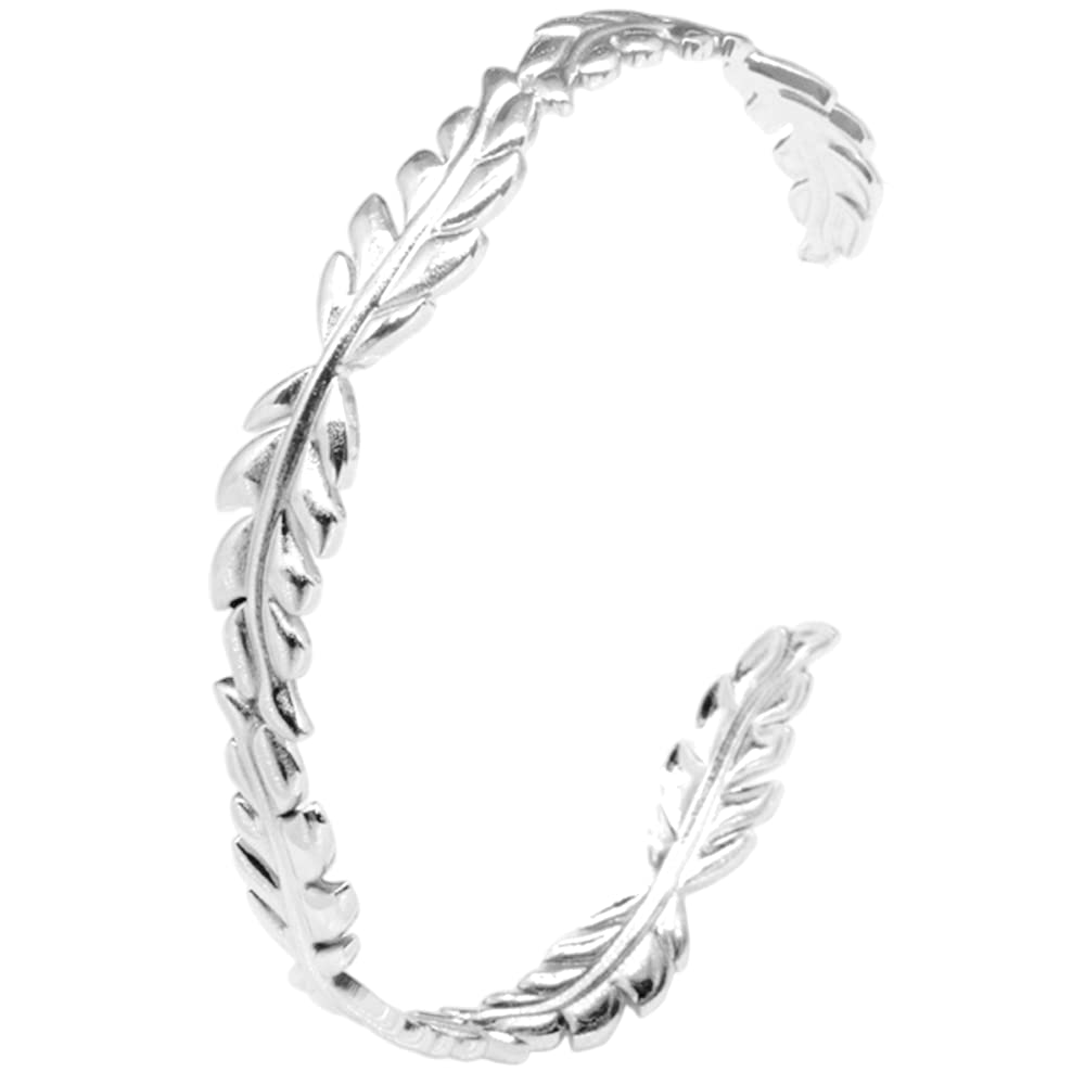Stainless Steel Open Cuff Olive Tree Leaf Style Adjustable Size Bangle Bracelet SL-049