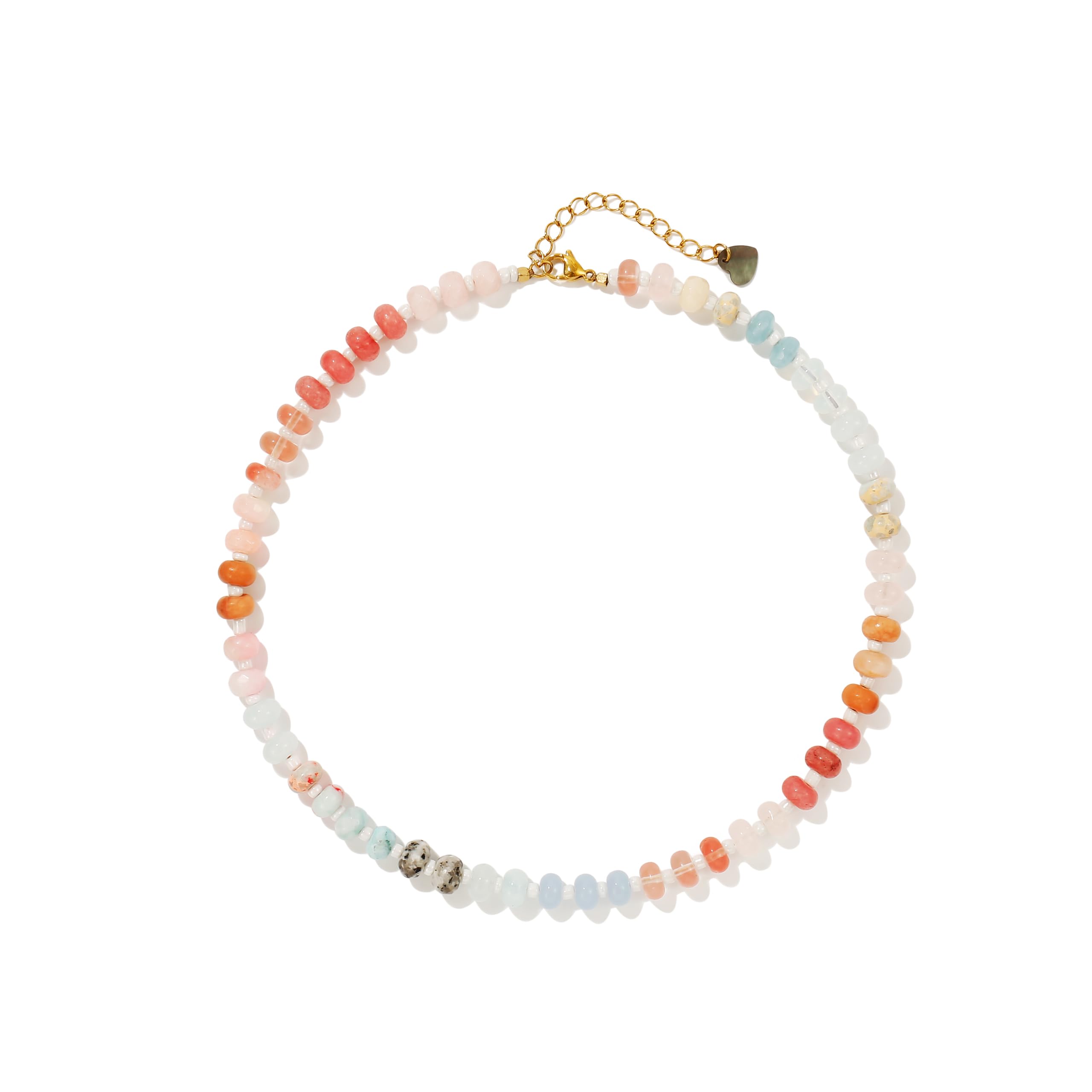 Colorful Gemstone Beaded Necklaces For Women Trendy Rainbow Natural Stone Boho Handmade Stainless Steel Waterproof Strand Necklaces Jewelry For Women Gift XL-014