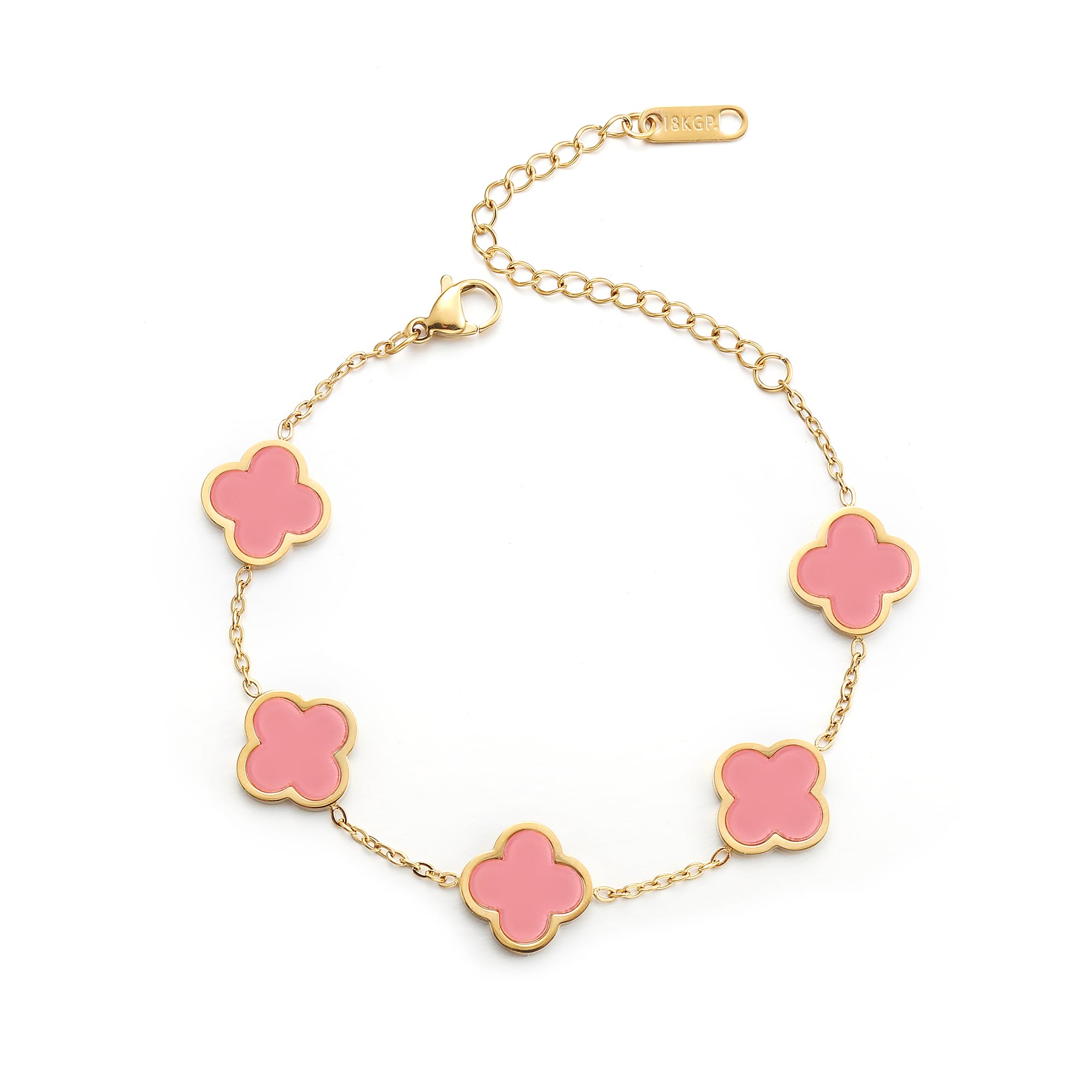 18K Gold Plated Clover Lucky Bracelet for Women White/Black/Red/Green Flower Four Leaf Link Bracelets Trendy Jewelry Gifts for Women SL-019